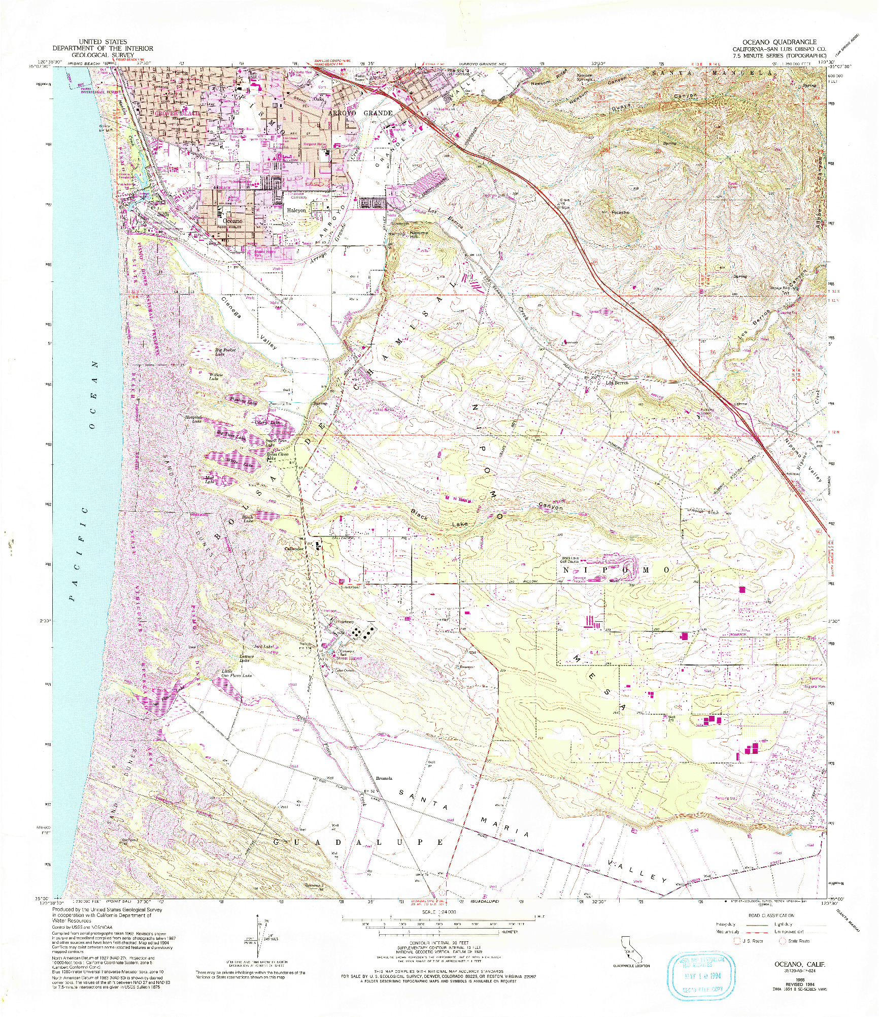 USGS 1:24000-SCALE QUADRANGLE FOR OCEANO, CA 1965