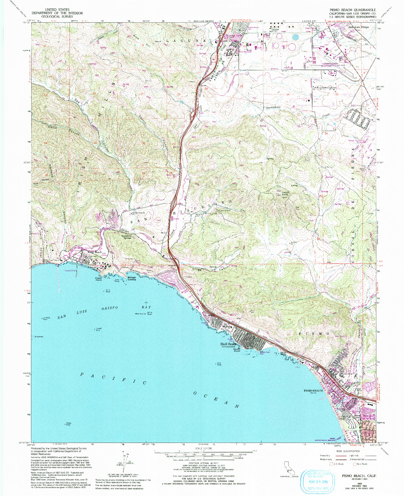 USGS 1:24000-SCALE QUADRANGLE FOR PISMO BEACH, CA 1965