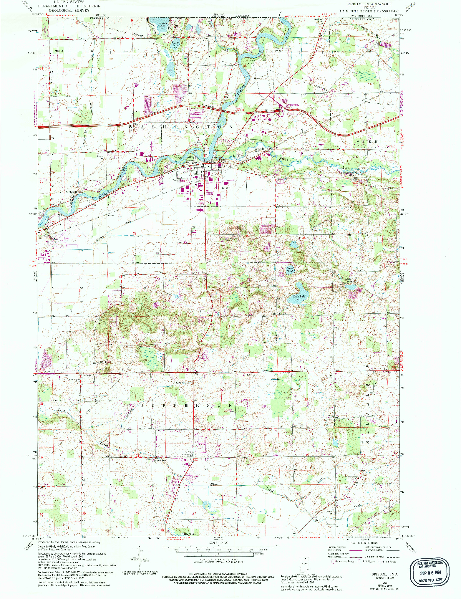 USGS 1:24000-SCALE QUADRANGLE FOR BRISTOL, IN 1961