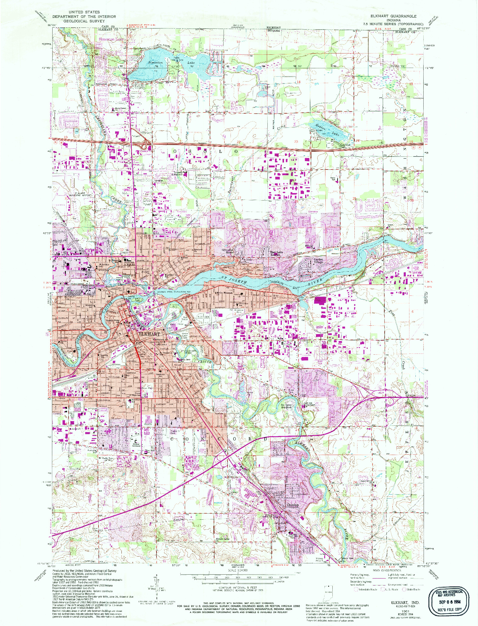 USGS 1:24000-SCALE QUADRANGLE FOR ELKHART, IN 1961