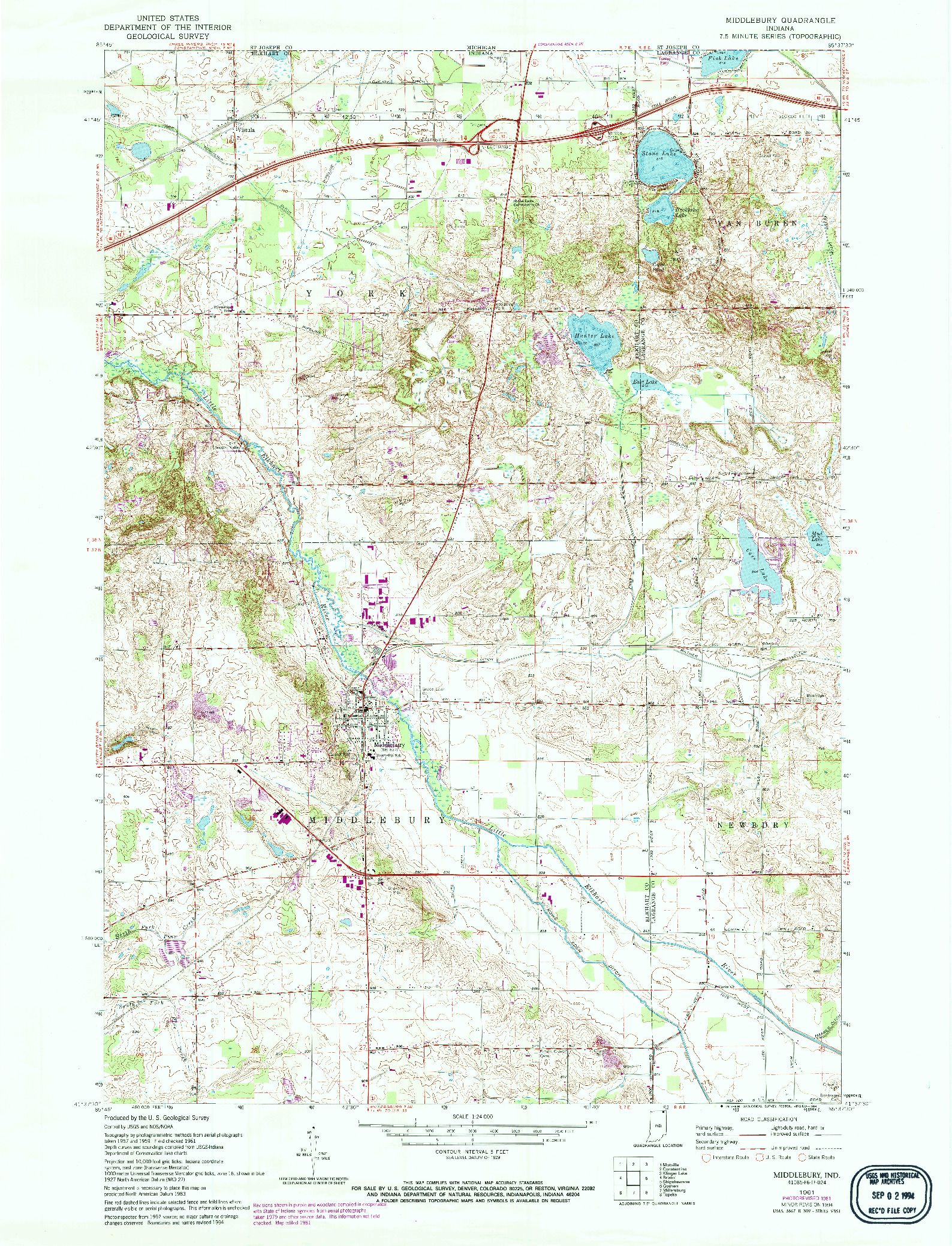 USGS 1:24000-SCALE QUADRANGLE FOR MIDDLEBURY, IN 1961