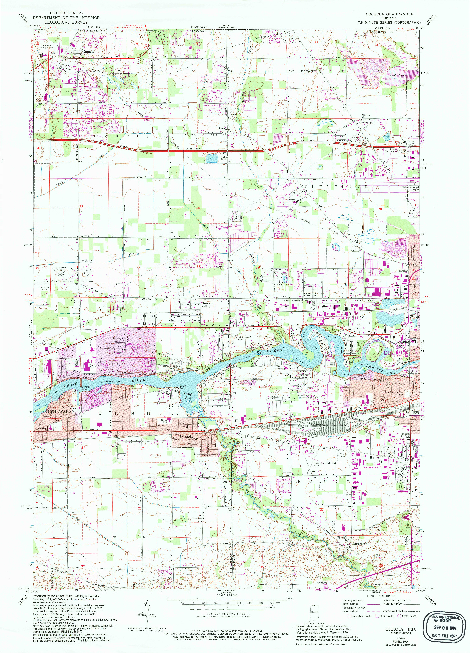 USGS 1:24000-SCALE QUADRANGLE FOR OSCEOLA, IN 1969