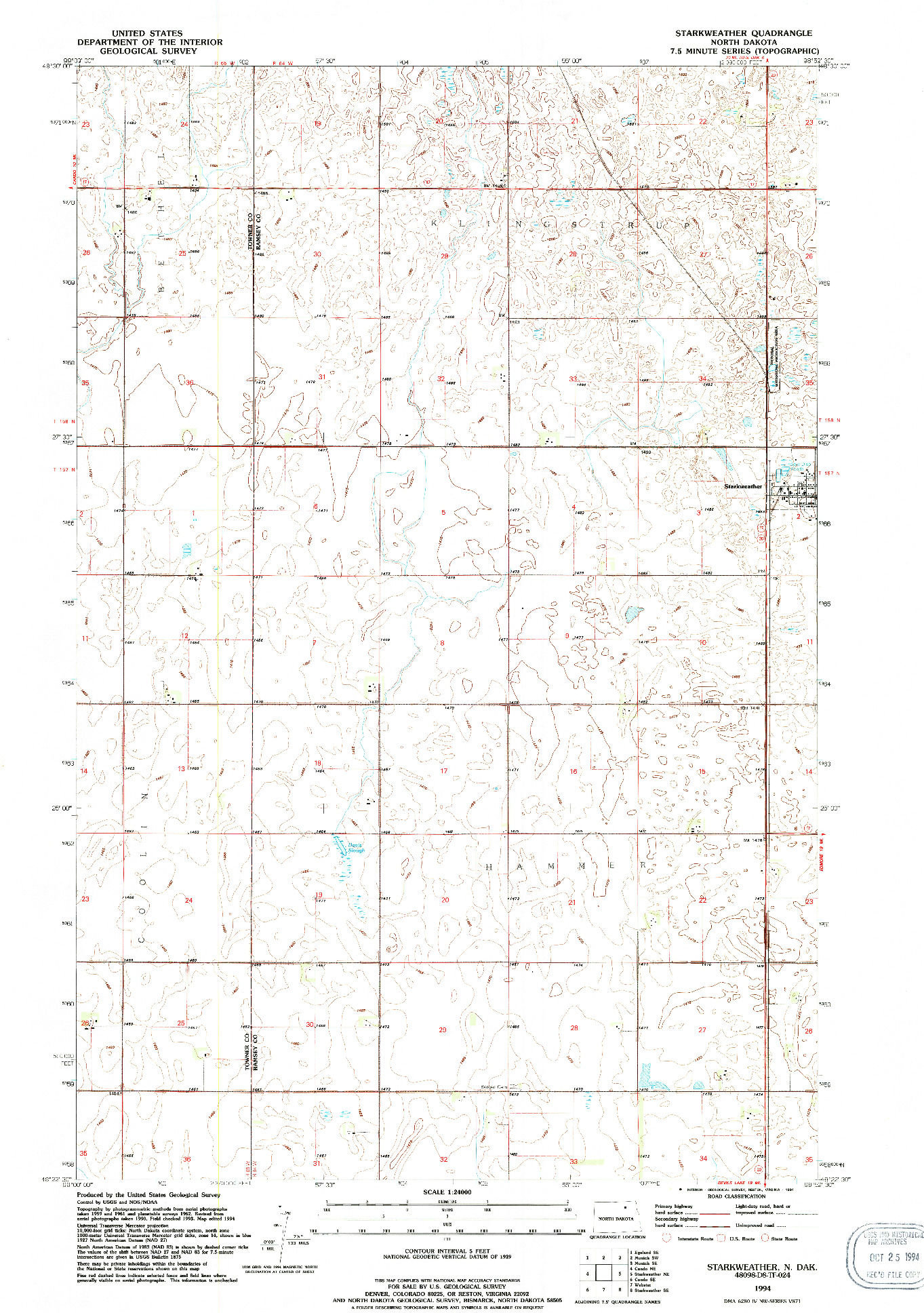 USGS 1:24000-SCALE QUADRANGLE FOR STARKWEATHER, ND 1994