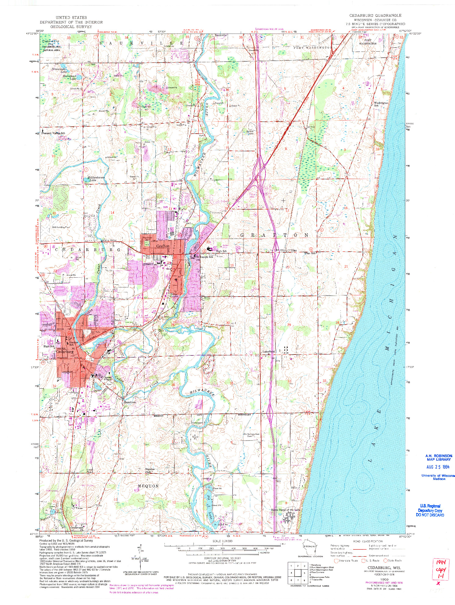 USGS 1:24000-SCALE QUADRANGLE FOR CEDARBURG, WI 1959