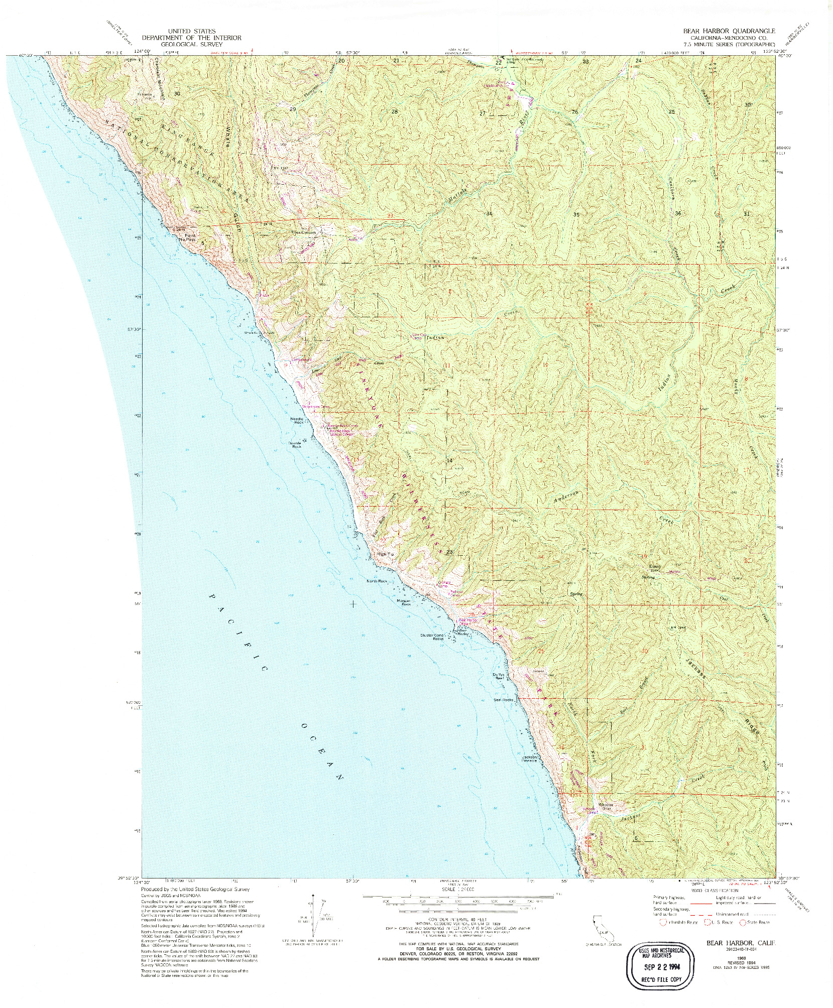 USGS 1:24000-SCALE QUADRANGLE FOR BEAR HARBOR, CA 1969