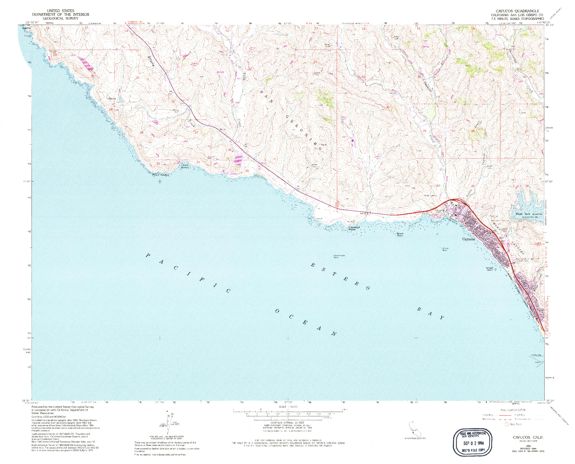 USGS 1:24000-SCALE QUADRANGLE FOR CAYUCOS, CA 1965