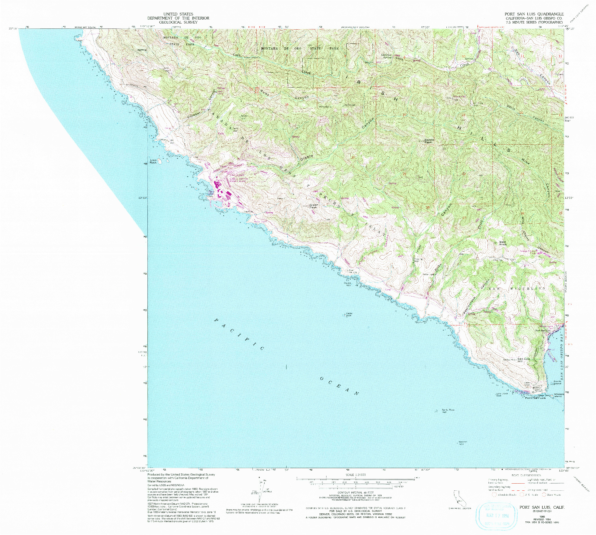 USGS 1:24000-SCALE QUADRANGLE FOR PORT SAN LUIS, CA 1965