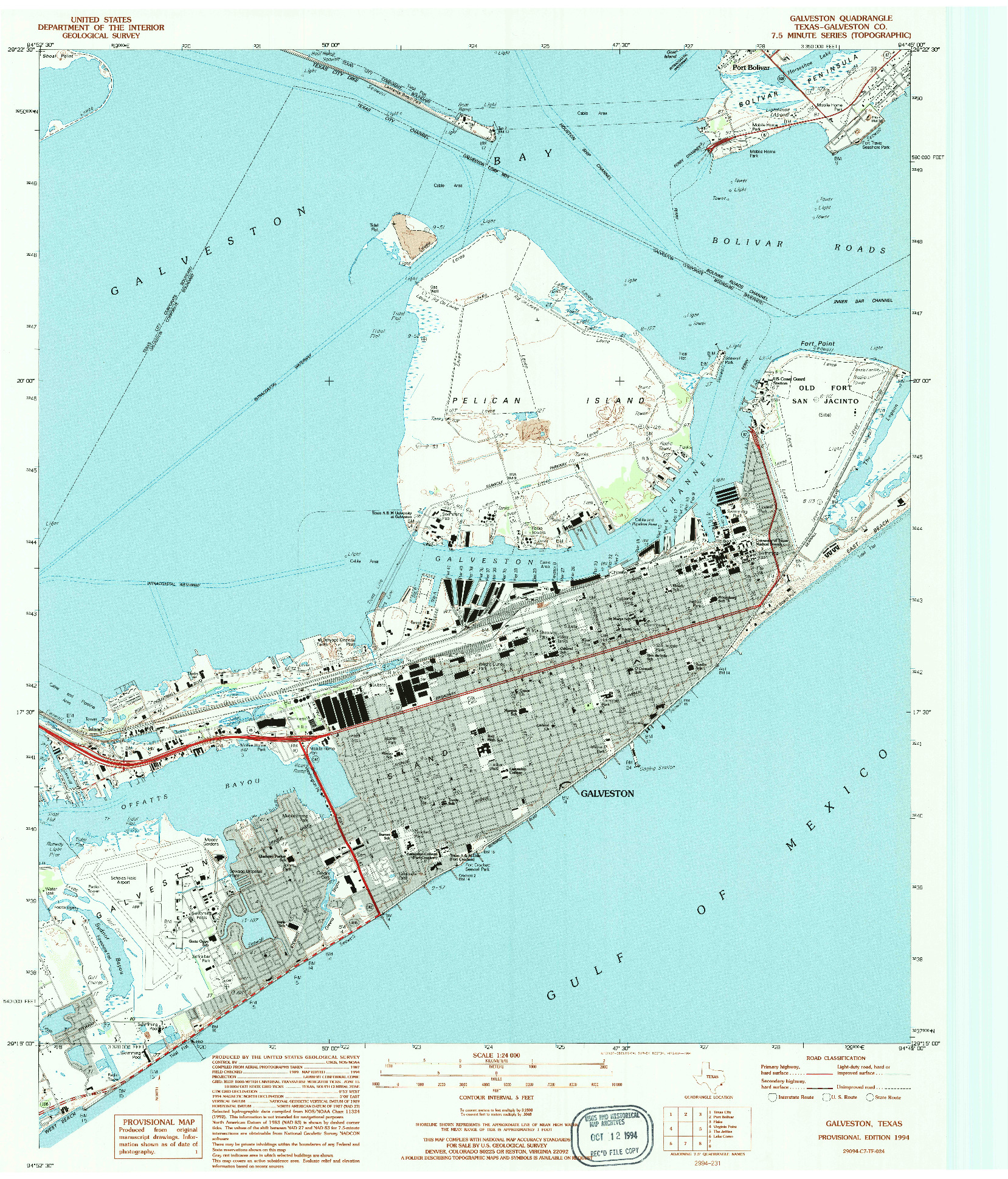 USGS 1:24000-SCALE QUADRANGLE FOR GALVESTON, TX 1994