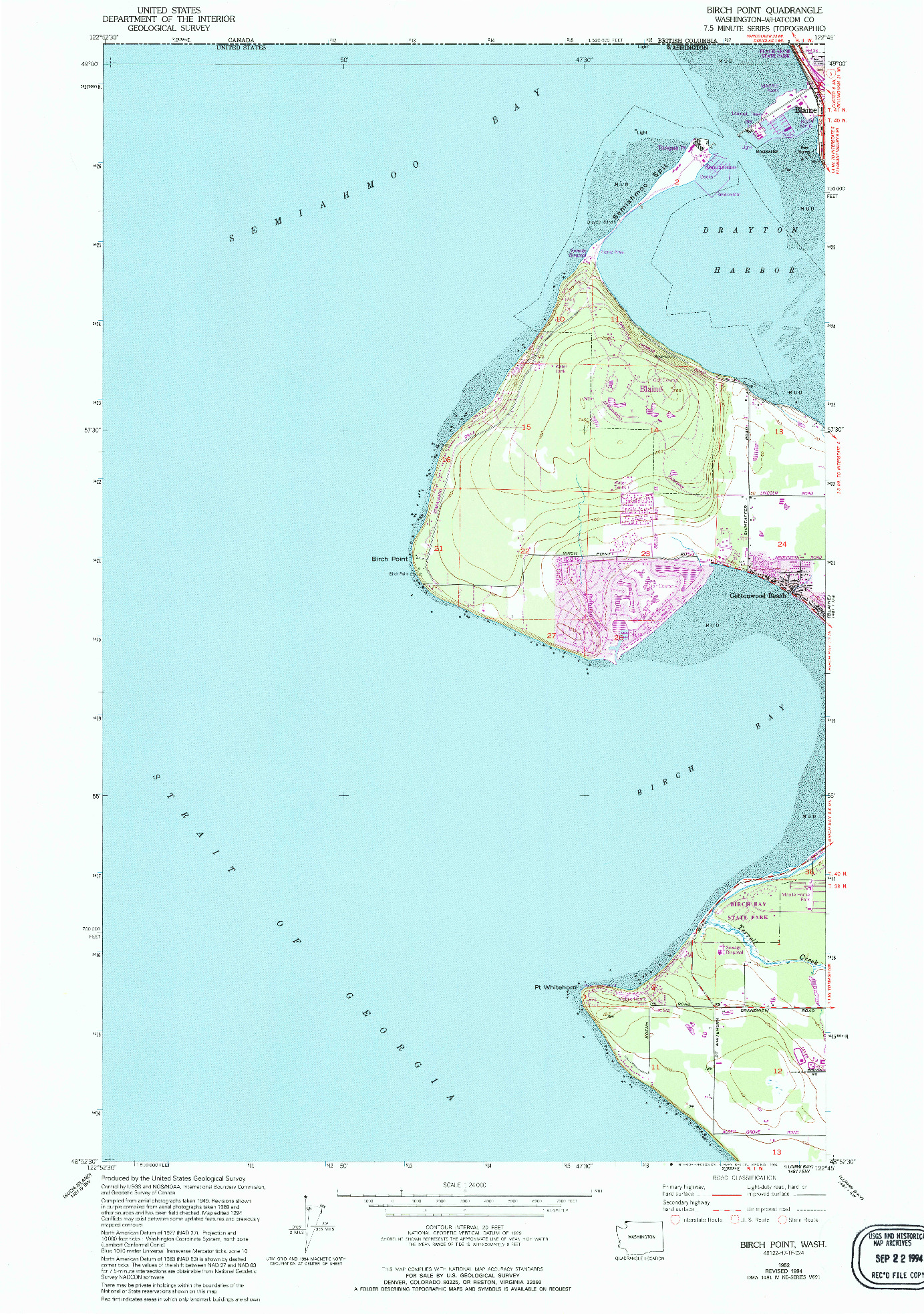 USGS 1:24000-SCALE QUADRANGLE FOR BIRCH POINT, WA 1952