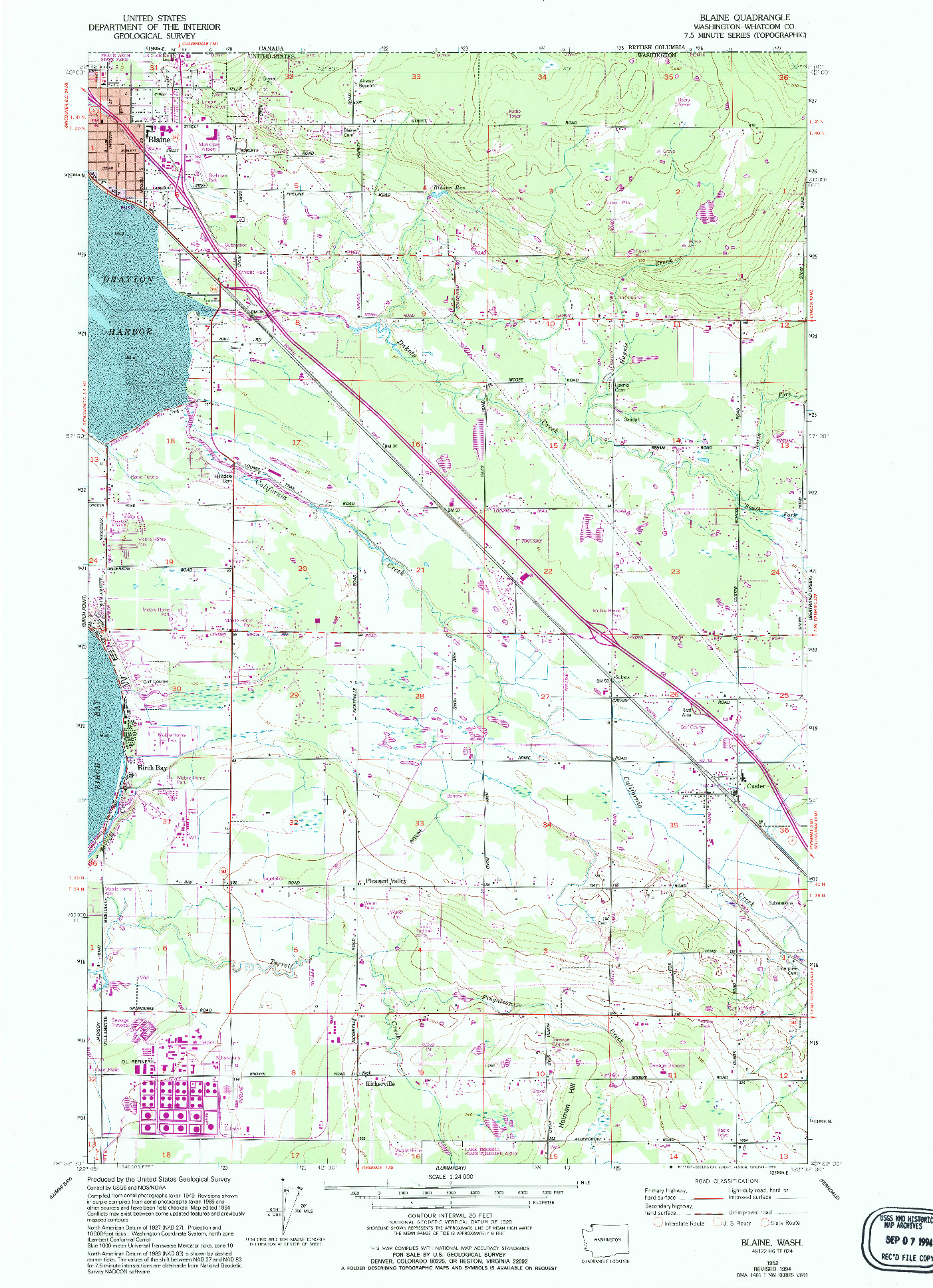 USGS 1:24000-SCALE QUADRANGLE FOR BLAINE, WA 1952