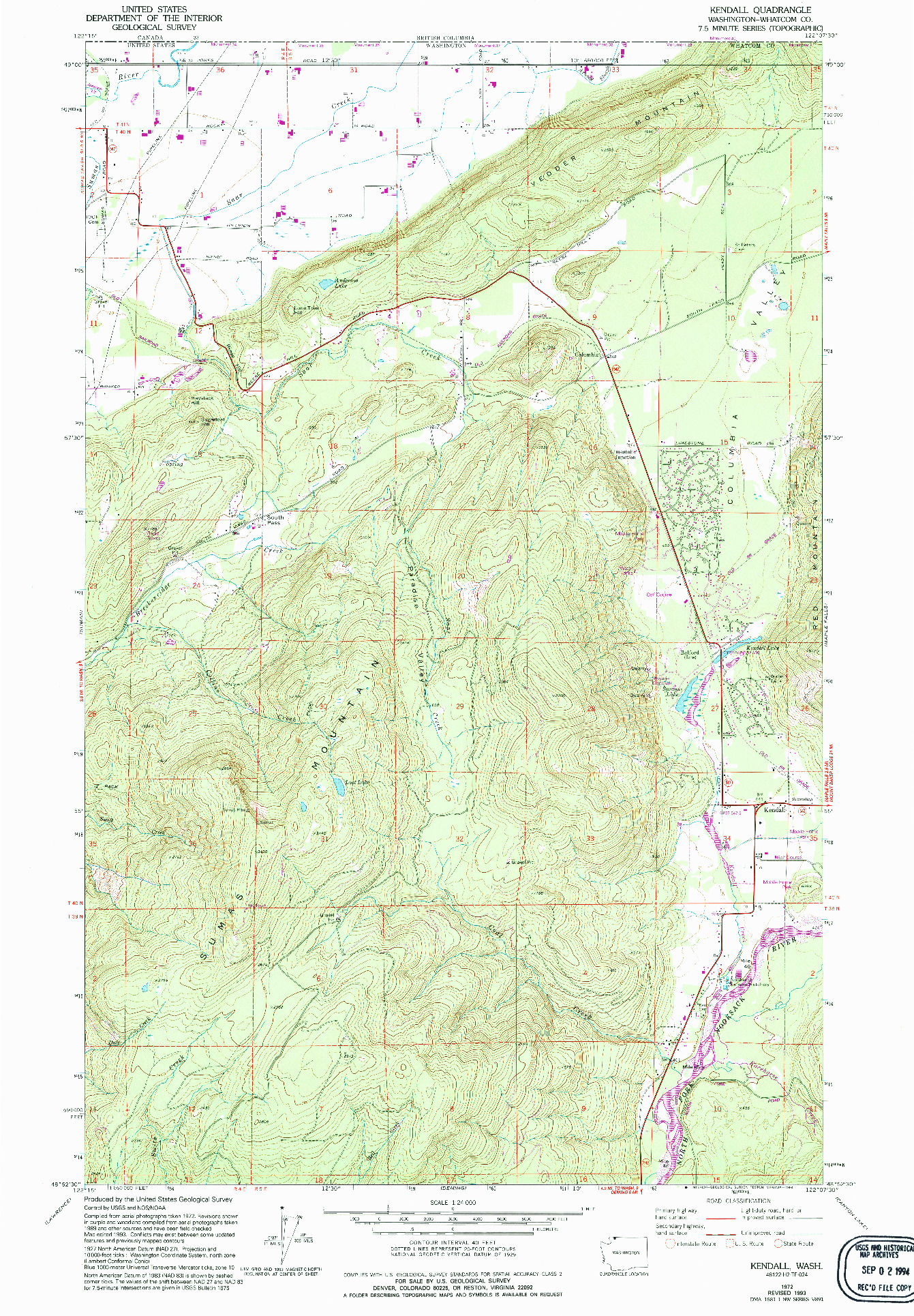 USGS 1:24000-SCALE QUADRANGLE FOR KENDALL, WA 1972