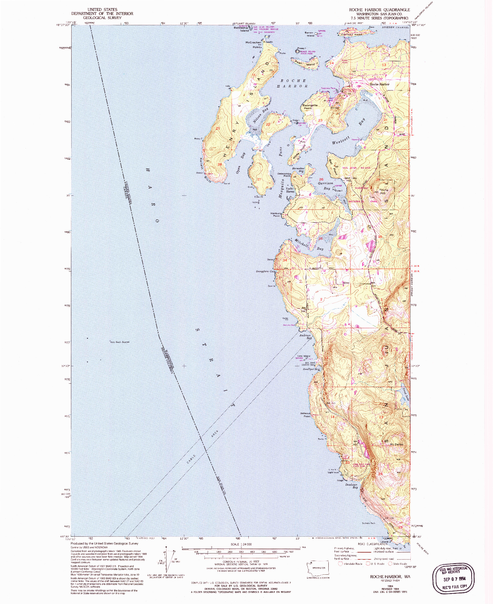 USGS 1:24000-SCALE QUADRANGLE FOR ROCHE HARBOR, WA 1954