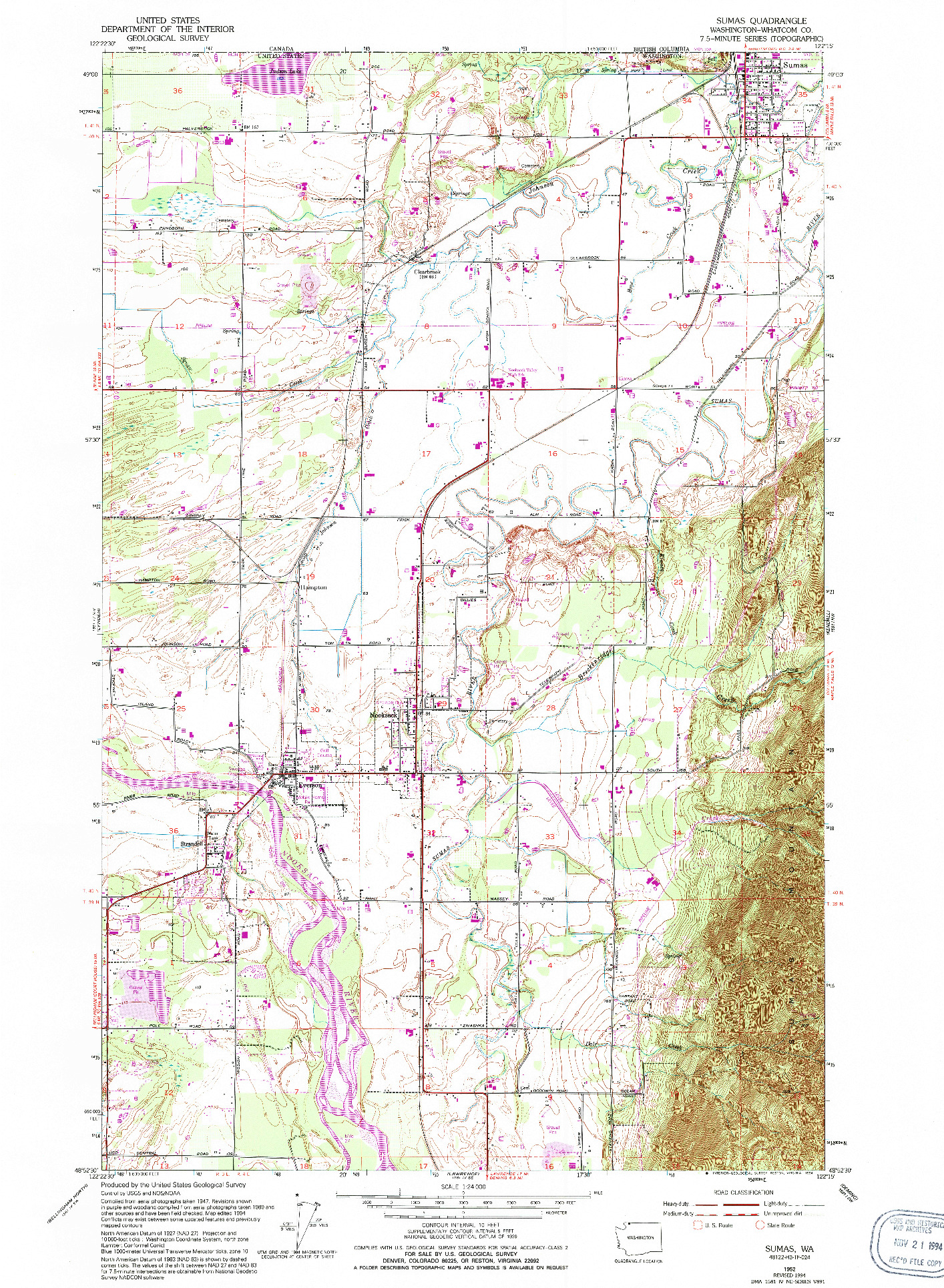 USGS 1:24000-SCALE QUADRANGLE FOR SUMAS, WA 1952