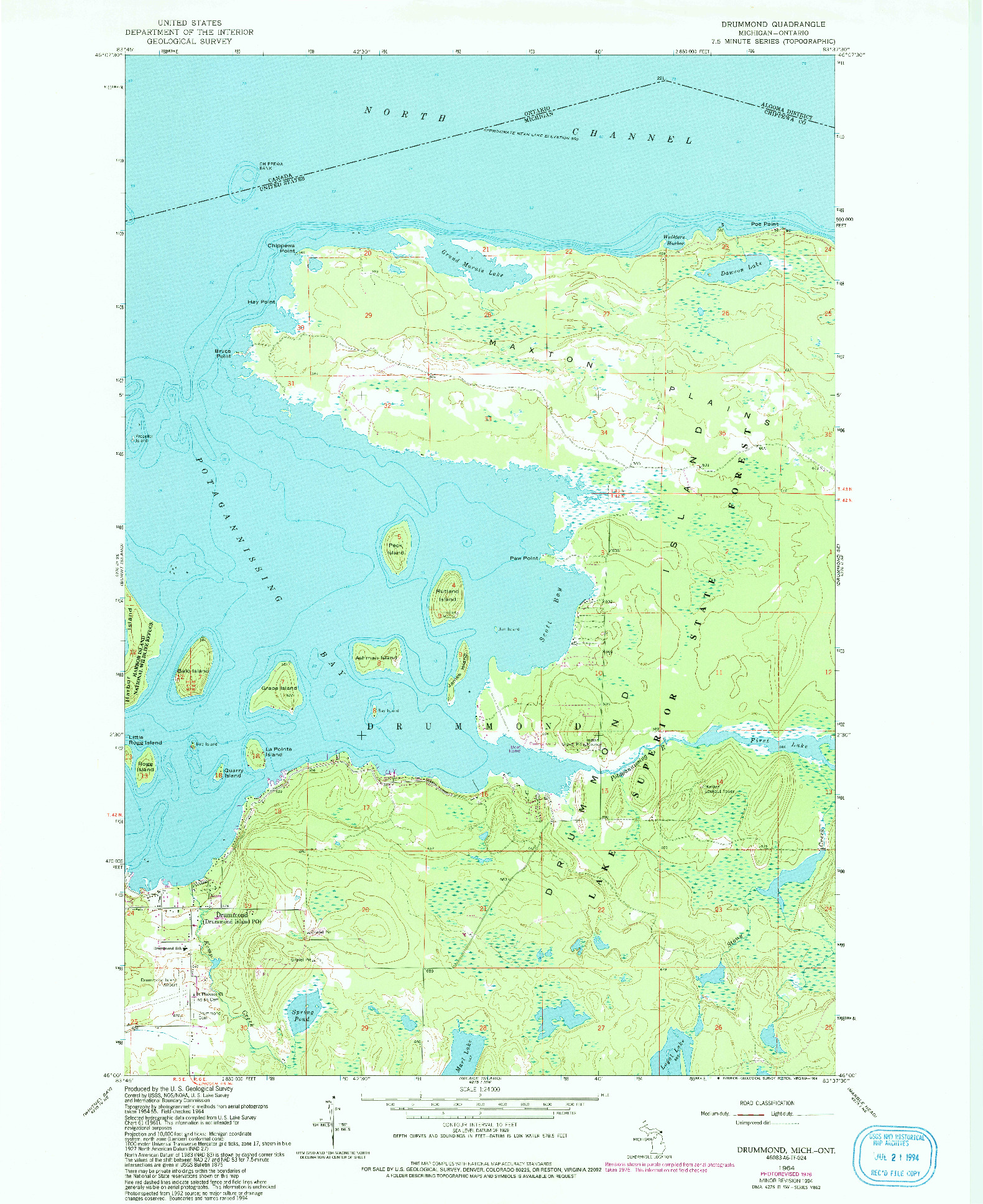 USGS 1:24000-SCALE QUADRANGLE FOR DRUMMOND, MI 1964