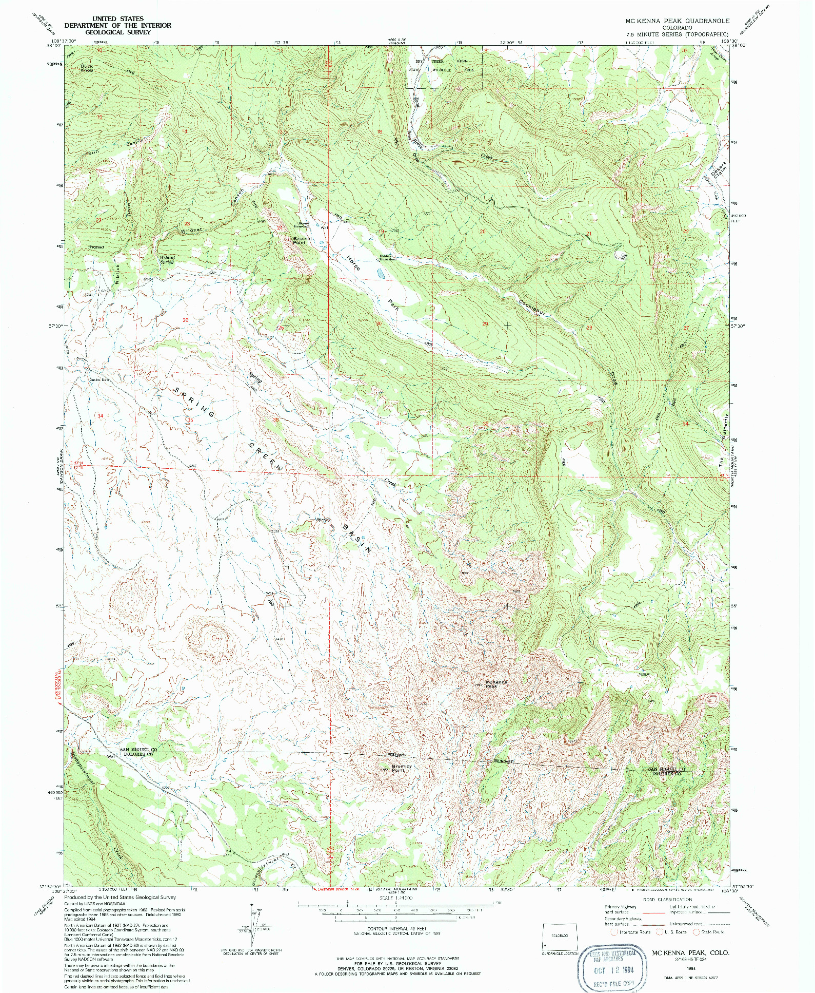 USGS 1:24000-SCALE QUADRANGLE FOR MC KENNA PEAK, CO 1994
