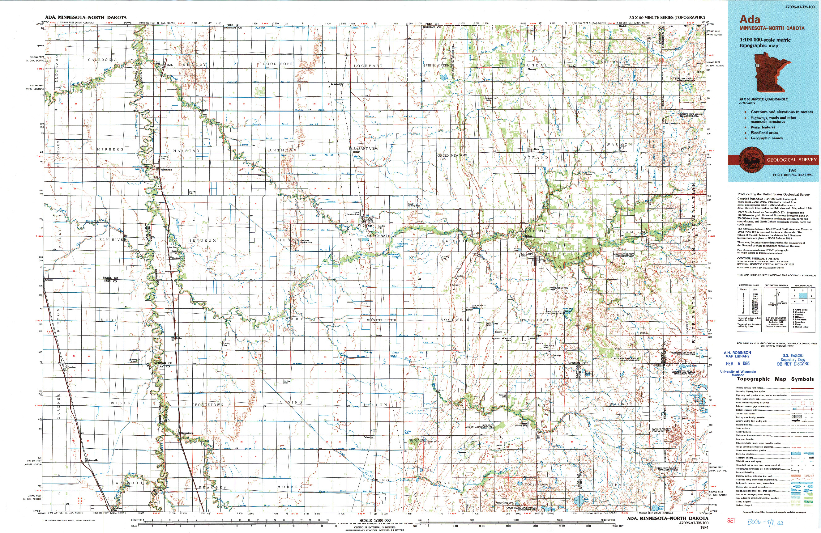 USGS 1:100000-SCALE QUADRANGLE FOR ADA, MN 1984