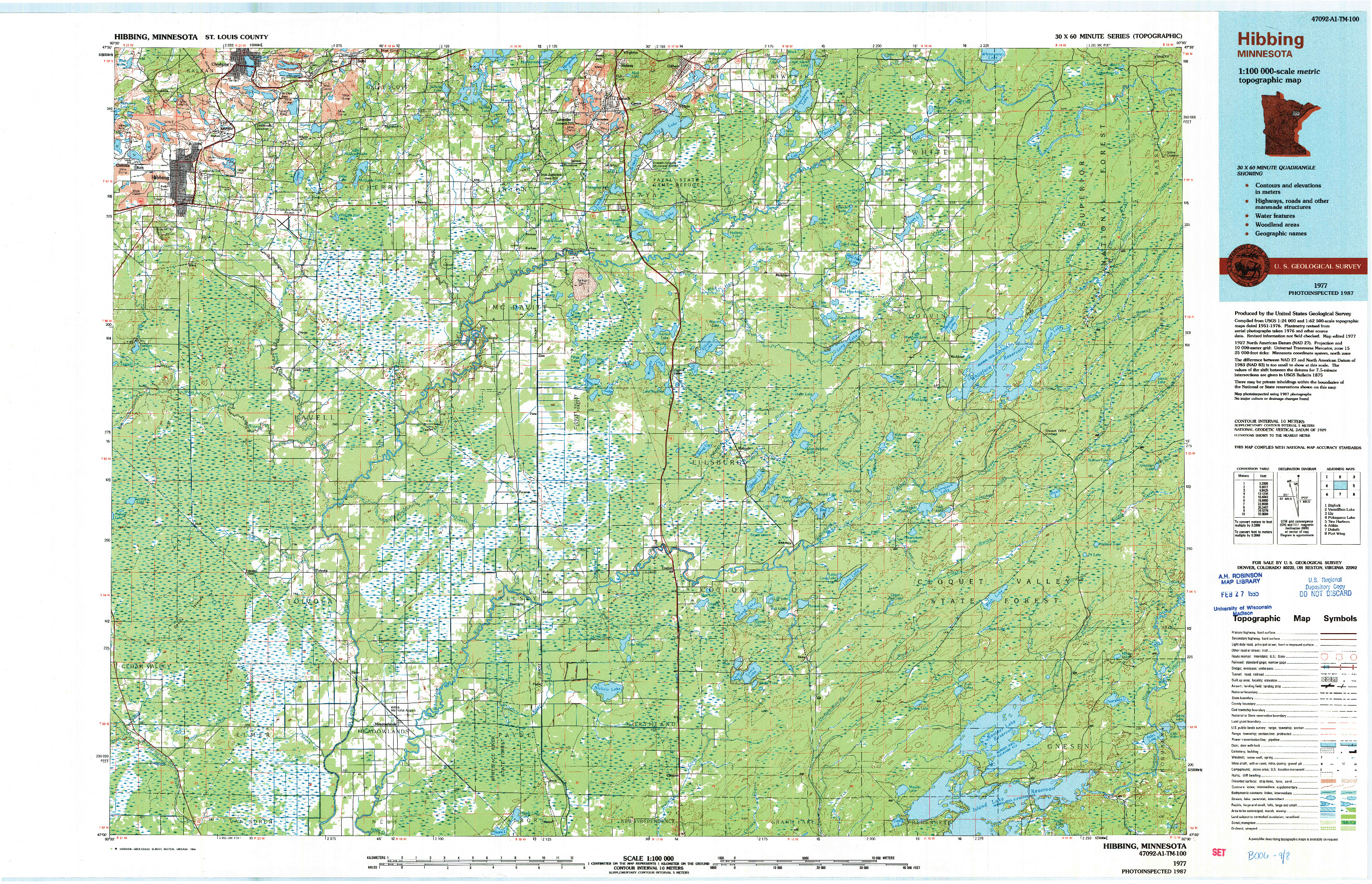 USGS 1:100000-SCALE QUADRANGLE FOR HIBBING, MN 1977