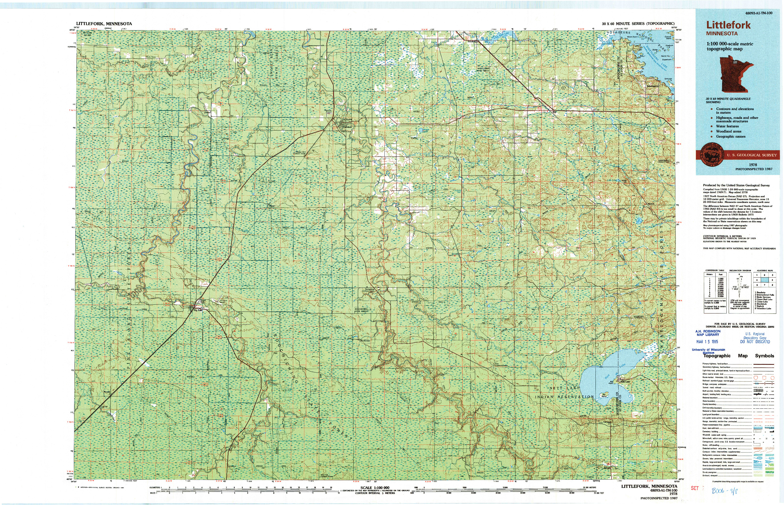 USGS 1:100000-SCALE QUADRANGLE FOR LITTLEFORK, MN 1978