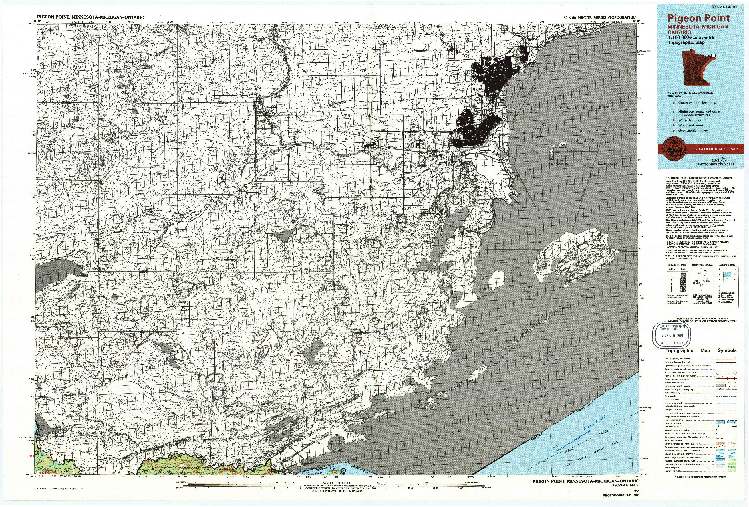 USGS 1:100000-SCALE QUADRANGLE FOR PIGEON POINT, MN 1985