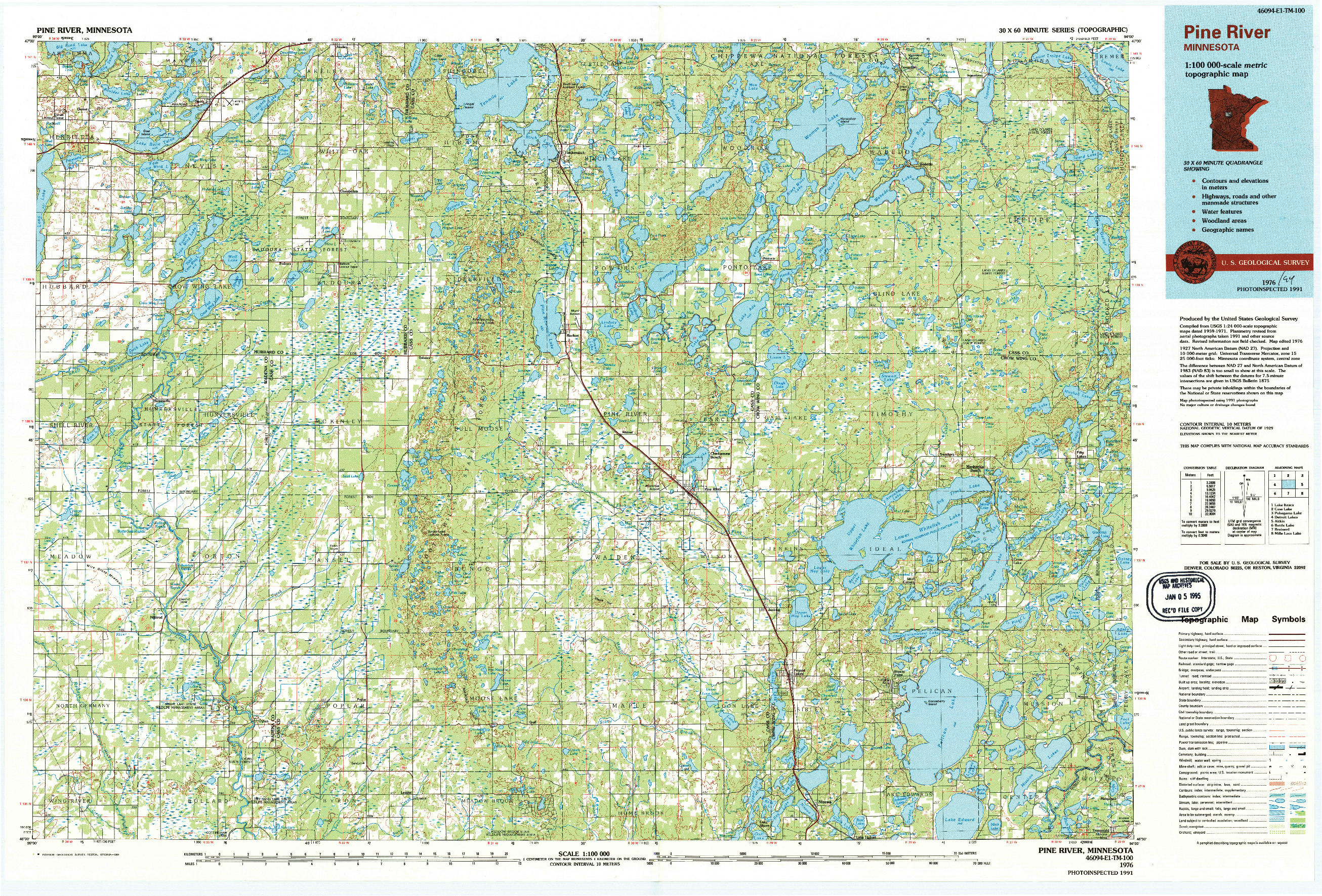 USGS 1:100000-SCALE QUADRANGLE FOR PINE RIVER, MN 1976