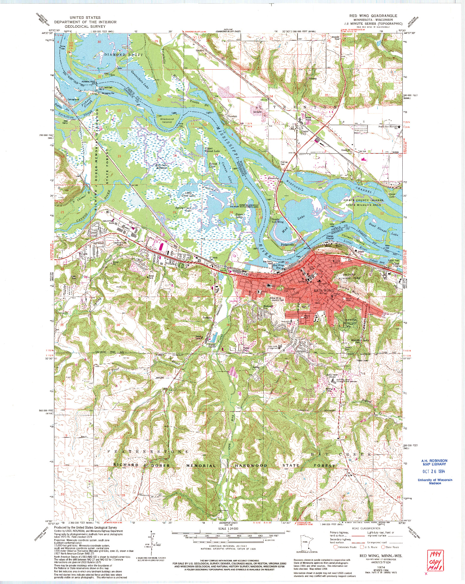 USGS 1:24000-SCALE QUADRANGLE FOR RED WING, MN 1974