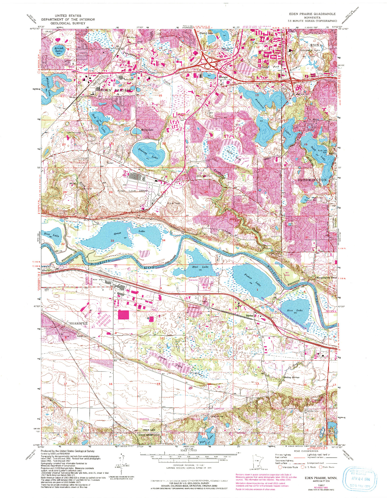 USGS 1:24000-SCALE QUADRANGLE FOR EDEN PRAIRIE, MN 1967