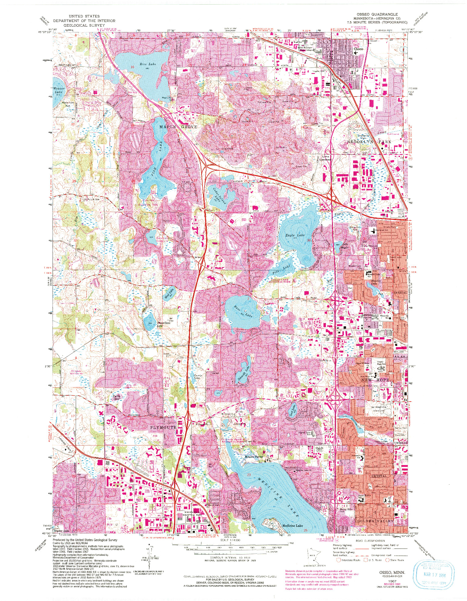 USGS 1:24000-SCALE QUADRANGLE FOR OSSEO, MN 1967