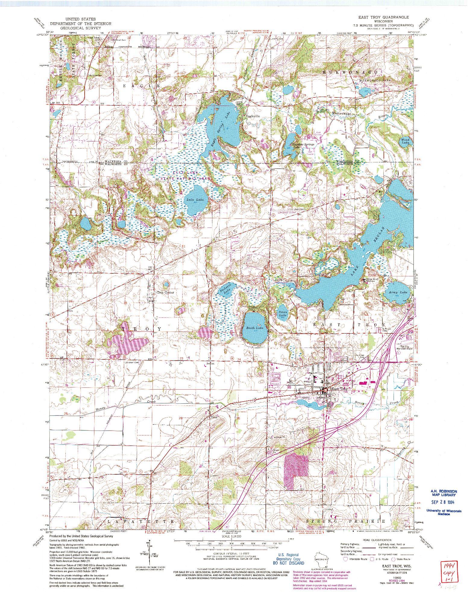 USGS 1:24000-SCALE QUADRANGLE FOR EAST TROY, WI 1960