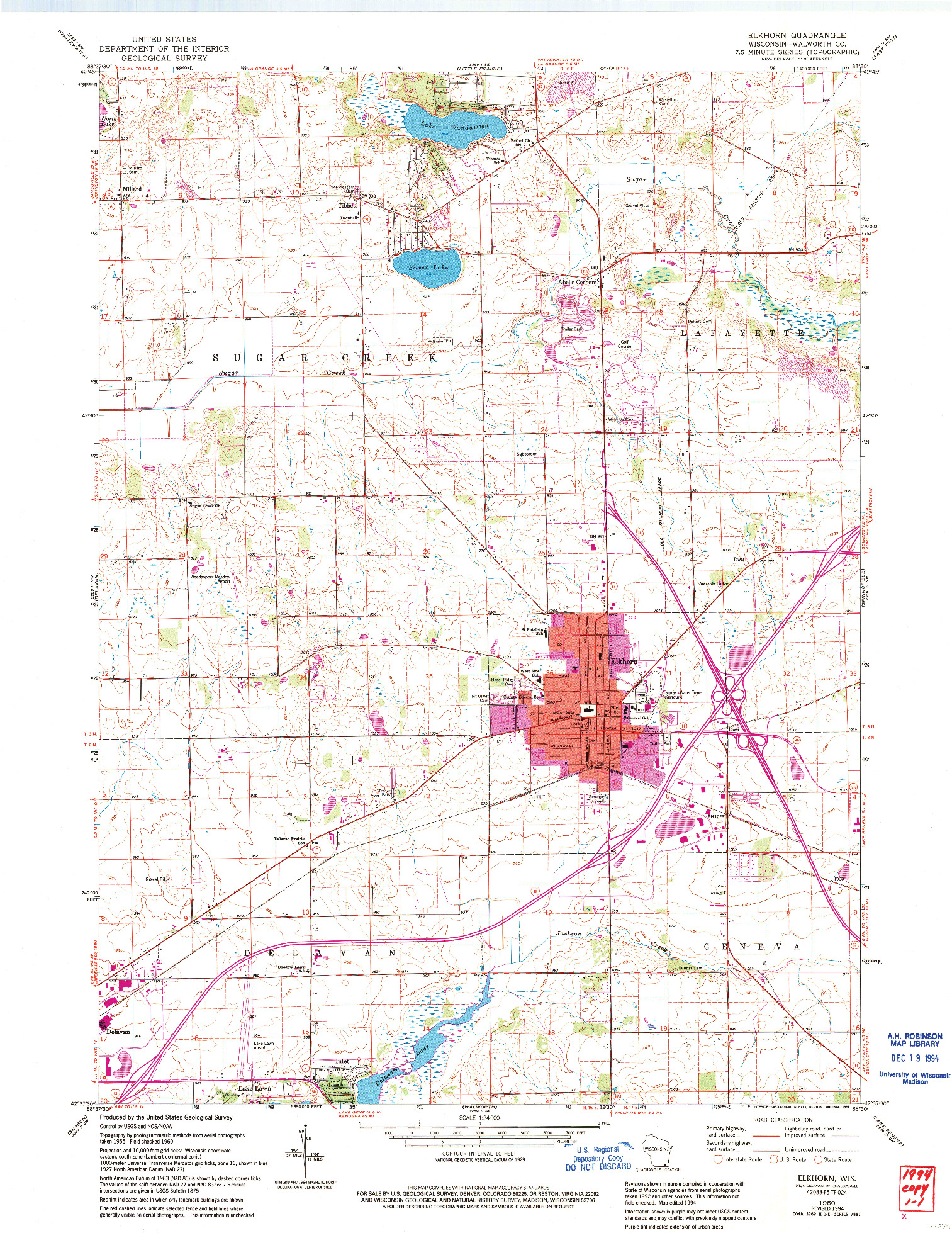 USGS 1:24000-SCALE QUADRANGLE FOR ELKHORN, WI 1960