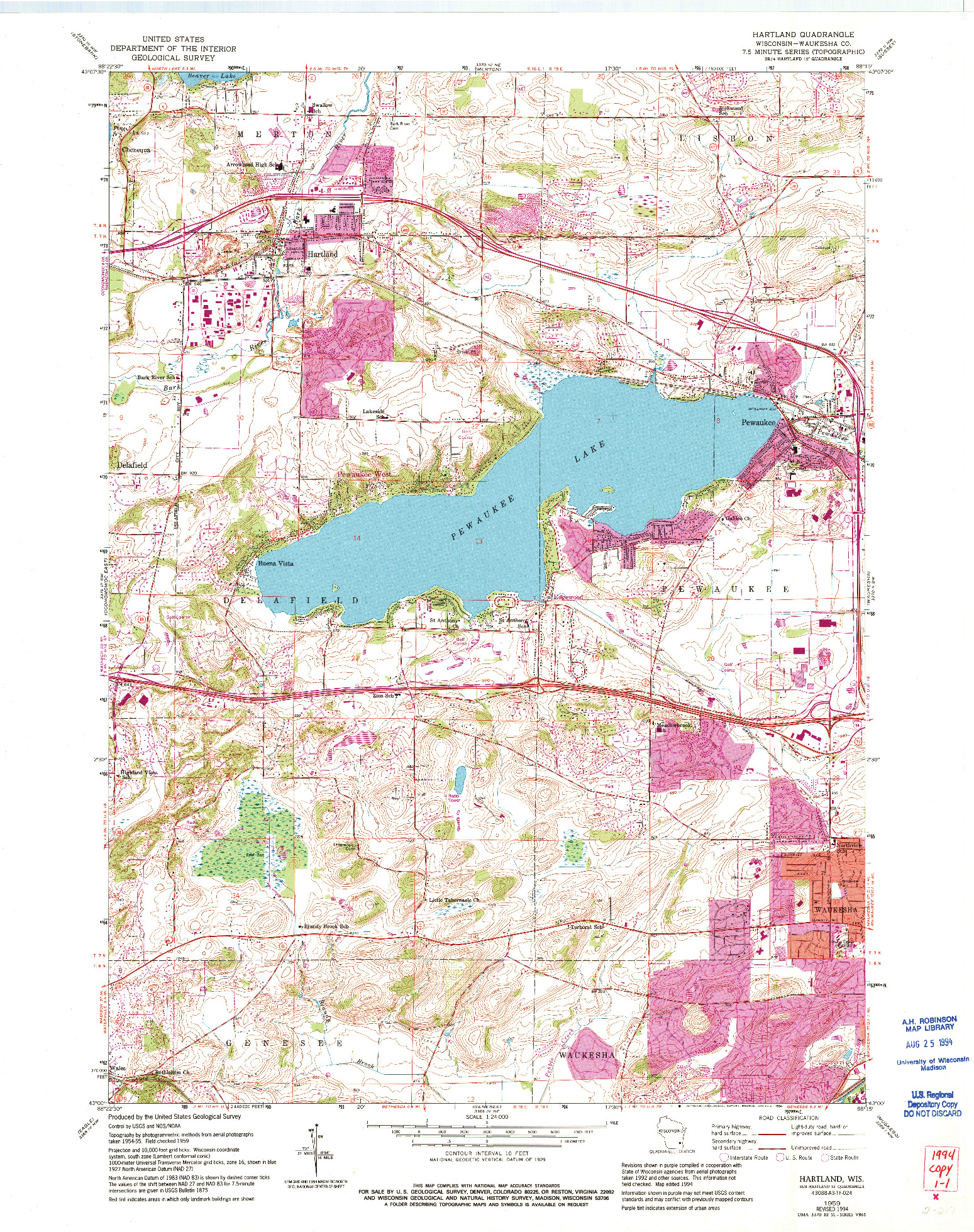 USGS 1:24000-SCALE QUADRANGLE FOR HARTLAND, WI 1959