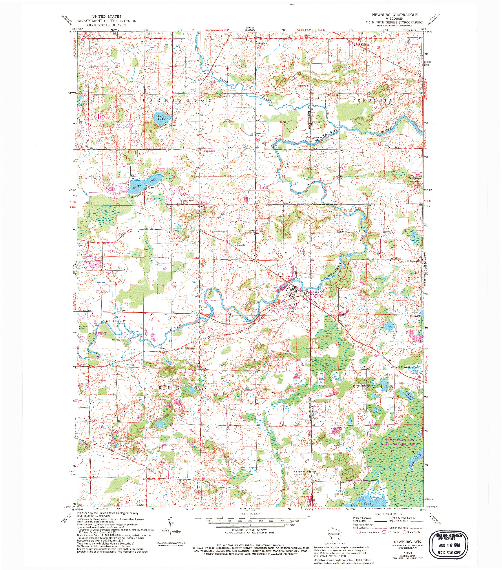 USGS 1:24000-SCALE QUADRANGLE FOR NEWBURG, WI 1959