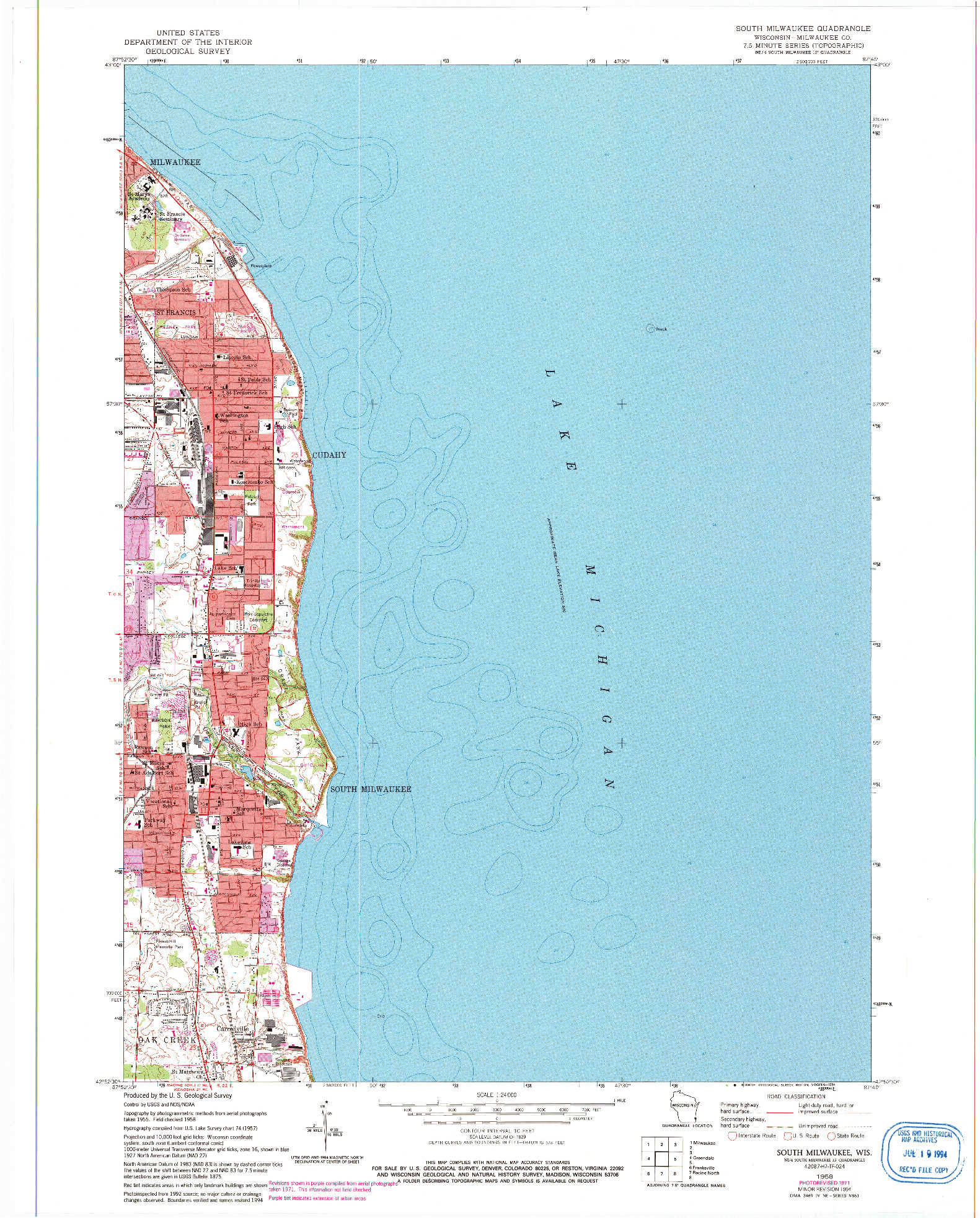 USGS 1:24000-SCALE QUADRANGLE FOR SOUTH MILWAUKEE, WI 1958