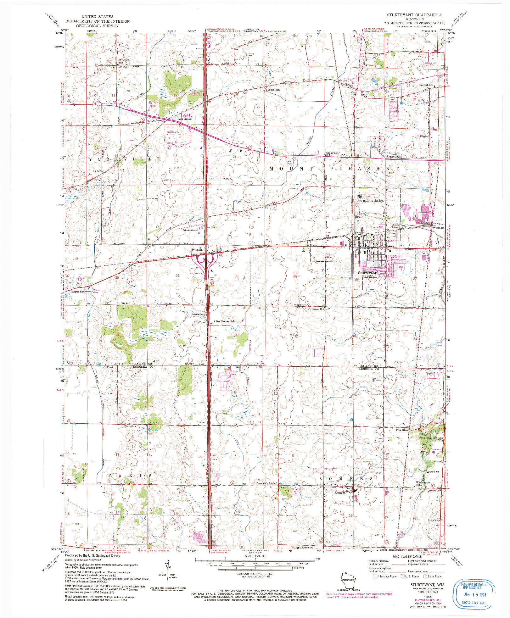 USGS 1:24000-SCALE QUADRANGLE FOR STURTEVANT, WI 1959