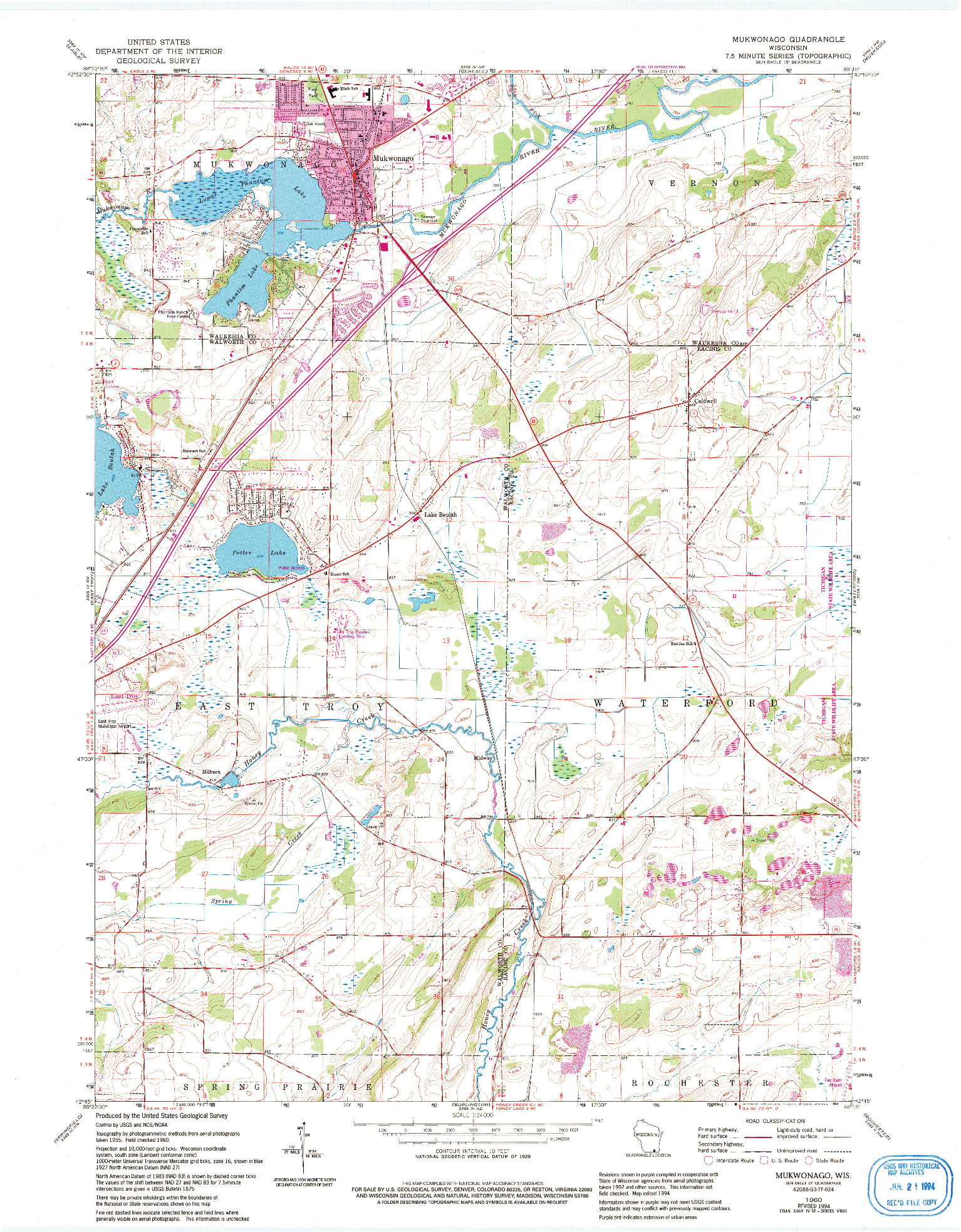 USGS 1:24000-SCALE QUADRANGLE FOR MUKWONAGO, WI 1960