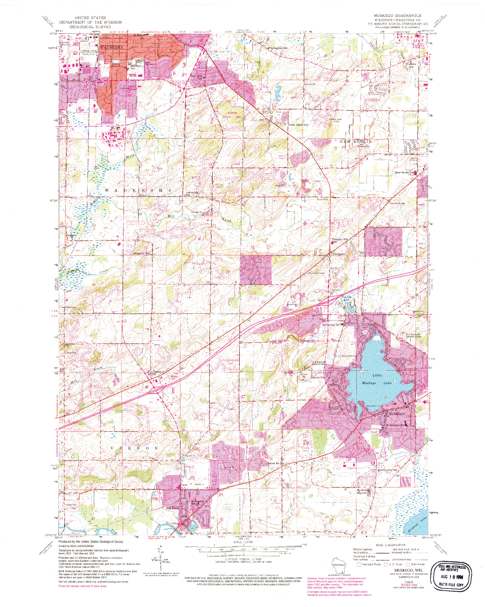 USGS 1:24000-SCALE QUADRANGLE FOR MUSKEGO, WI 1959