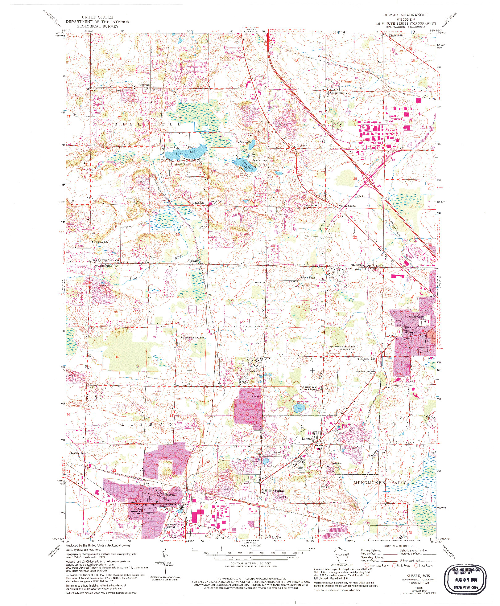 USGS 1:24000-SCALE QUADRANGLE FOR SUSSEX, WI 1959