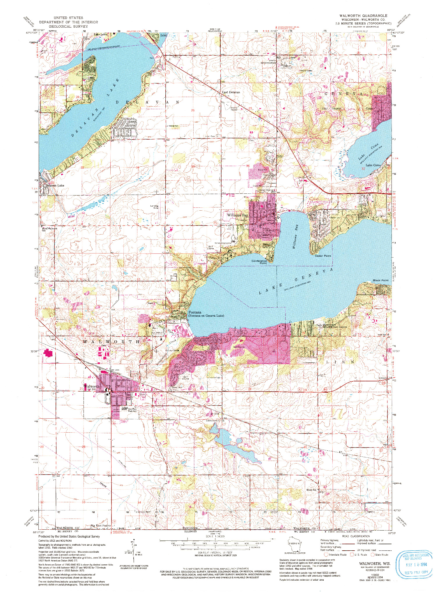 USGS 1:24000-SCALE QUADRANGLE FOR WALWORTH, WI 1960