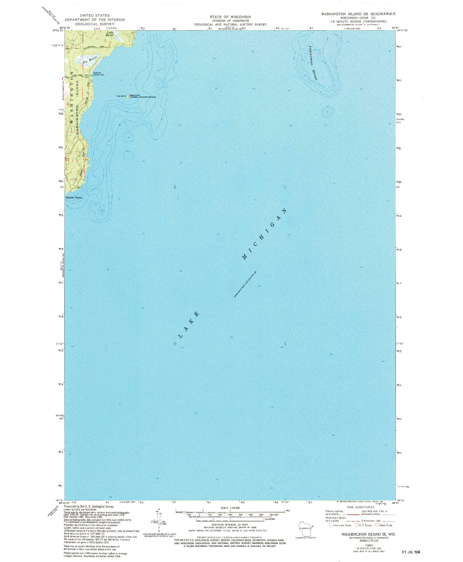 USGS 1:24000-SCALE QUADRANGLE FOR WASHINGTON ISLAND SE, WI 1982