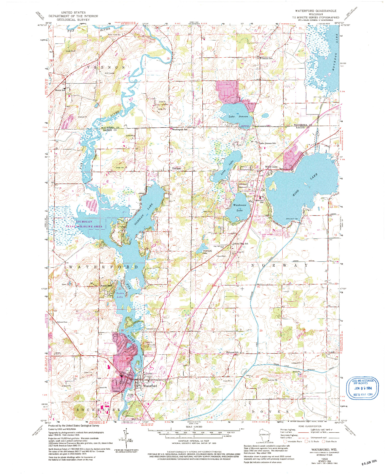 USGS 1:24000-SCALE QUADRANGLE FOR WATERFORD, WI 1959