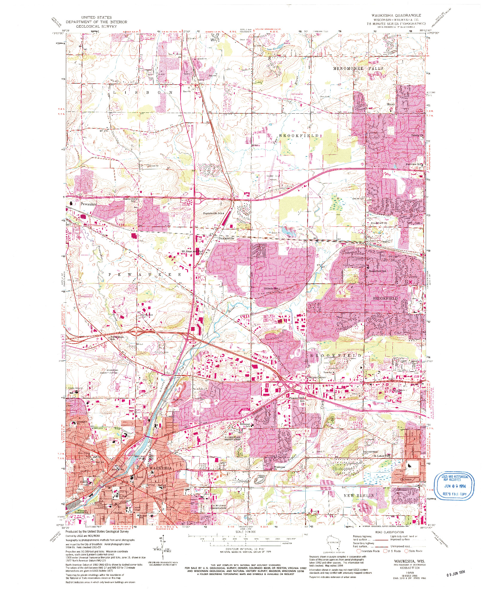 USGS 1:24000-SCALE QUADRANGLE FOR WAUKESHA, WI 1959