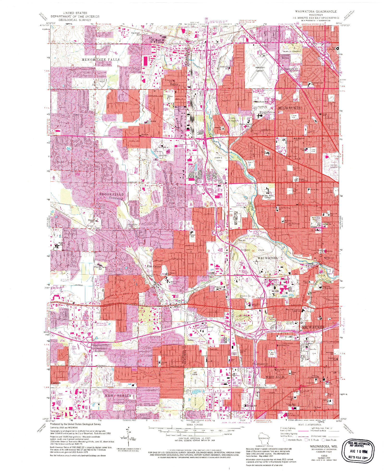 USGS 1:24000-SCALE QUADRANGLE FOR WAUWATOSA, WI 1958