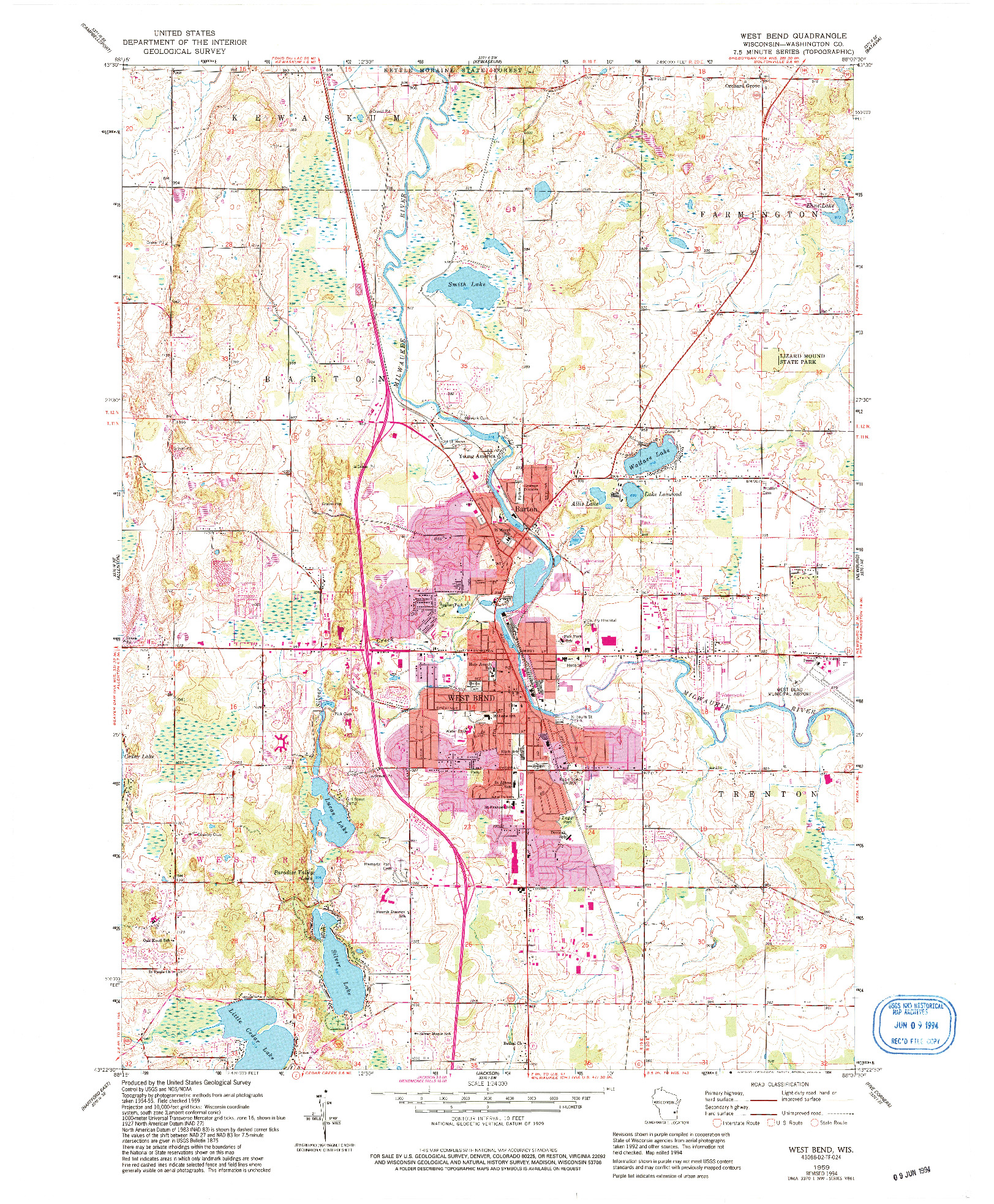 USGS 1:24000-SCALE QUADRANGLE FOR WEST BEND, WI 1959