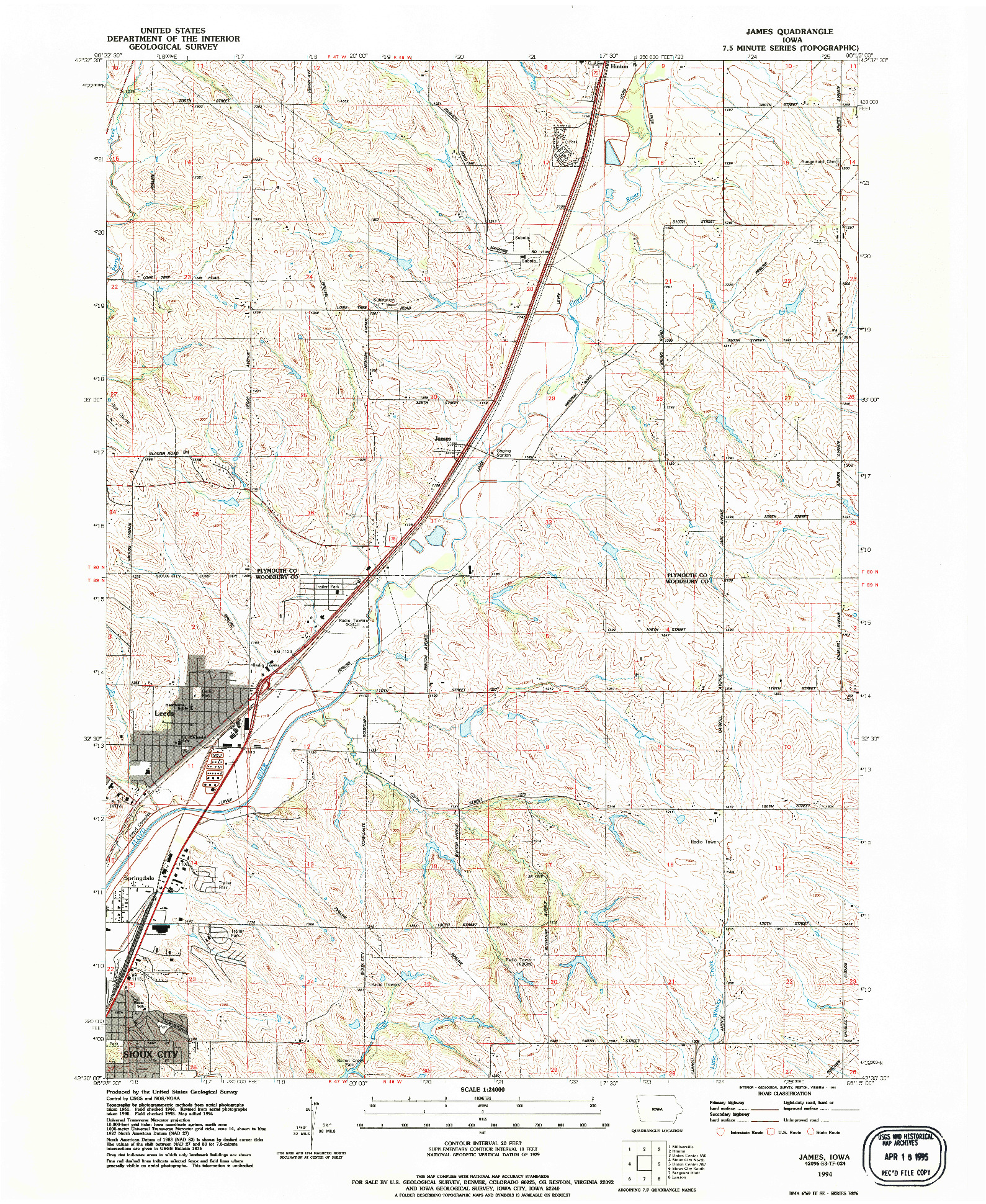 USGS 1:24000-SCALE QUADRANGLE FOR JAMES, IA 1994