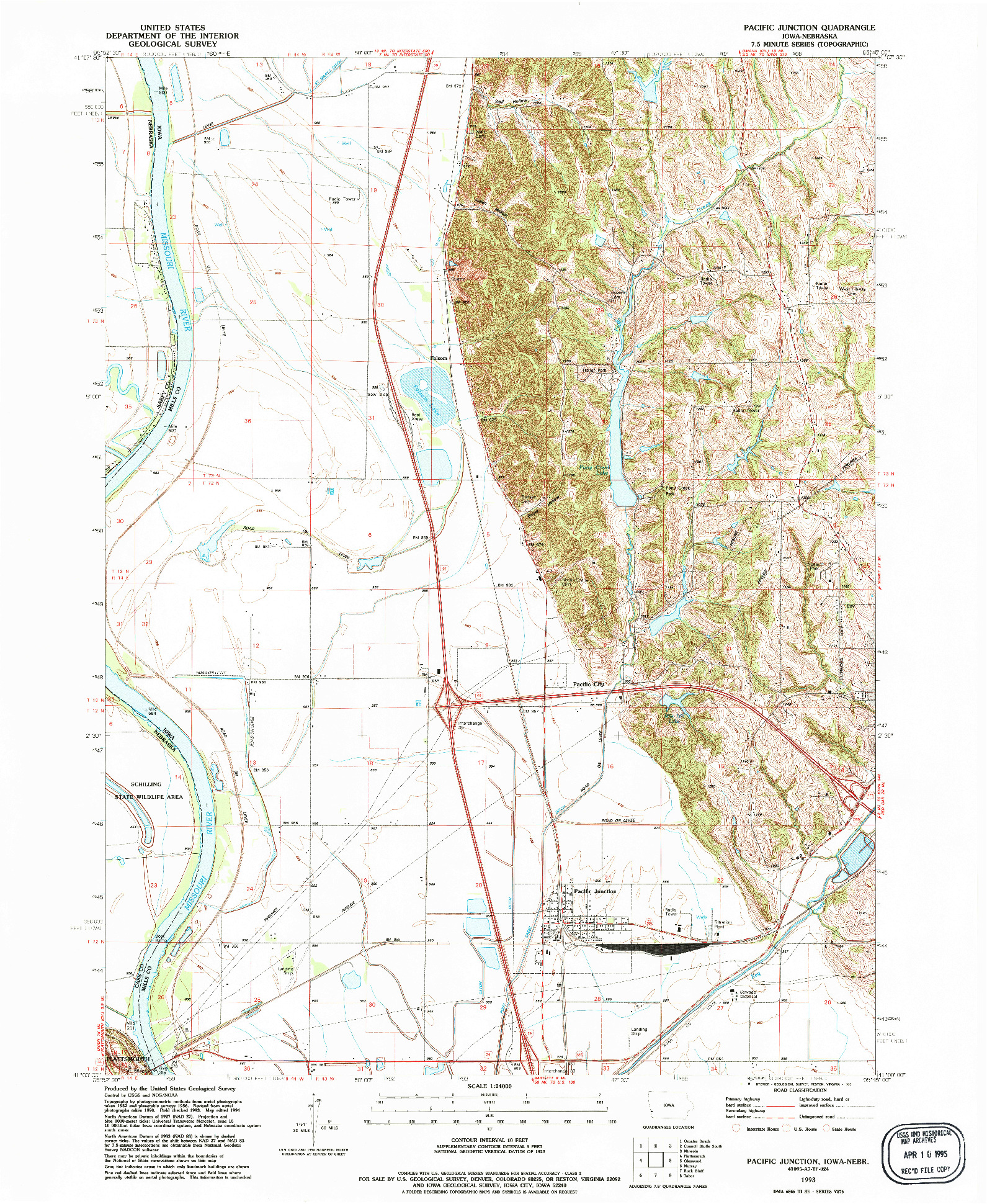 USGS 1:24000-SCALE QUADRANGLE FOR PACIFIC JUNCTION, IA 1993