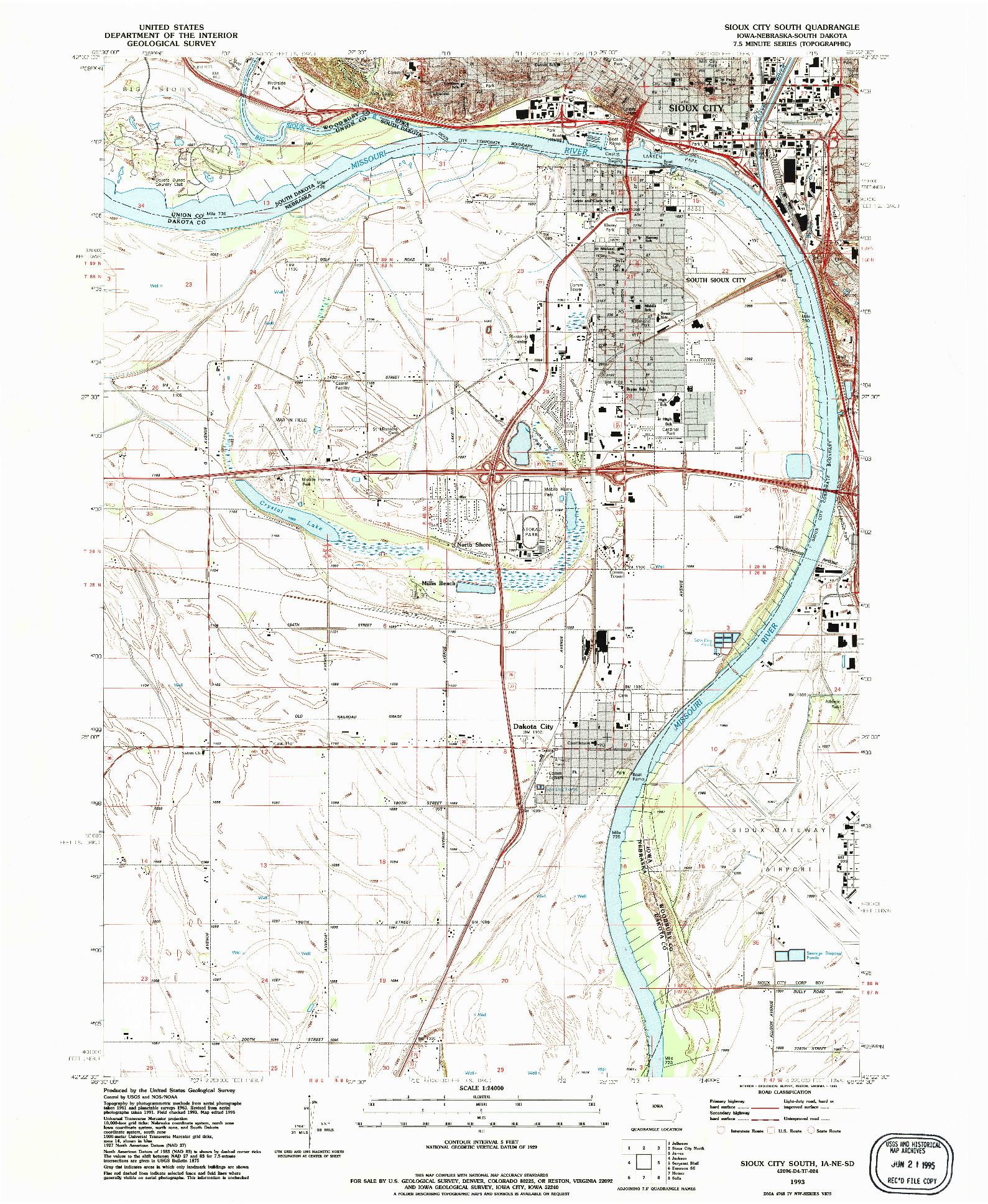 USGS 1:24000-SCALE QUADRANGLE FOR SIOUX CITY SOUTH, IA 1993