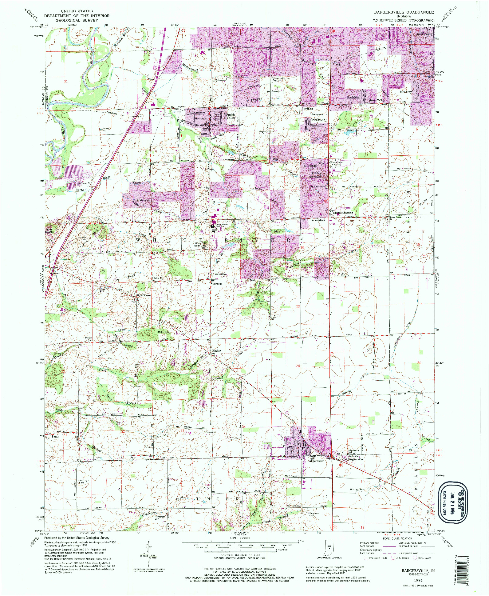 USGS 1:24000-SCALE QUADRANGLE FOR BARGERSVILLE, IN 1992