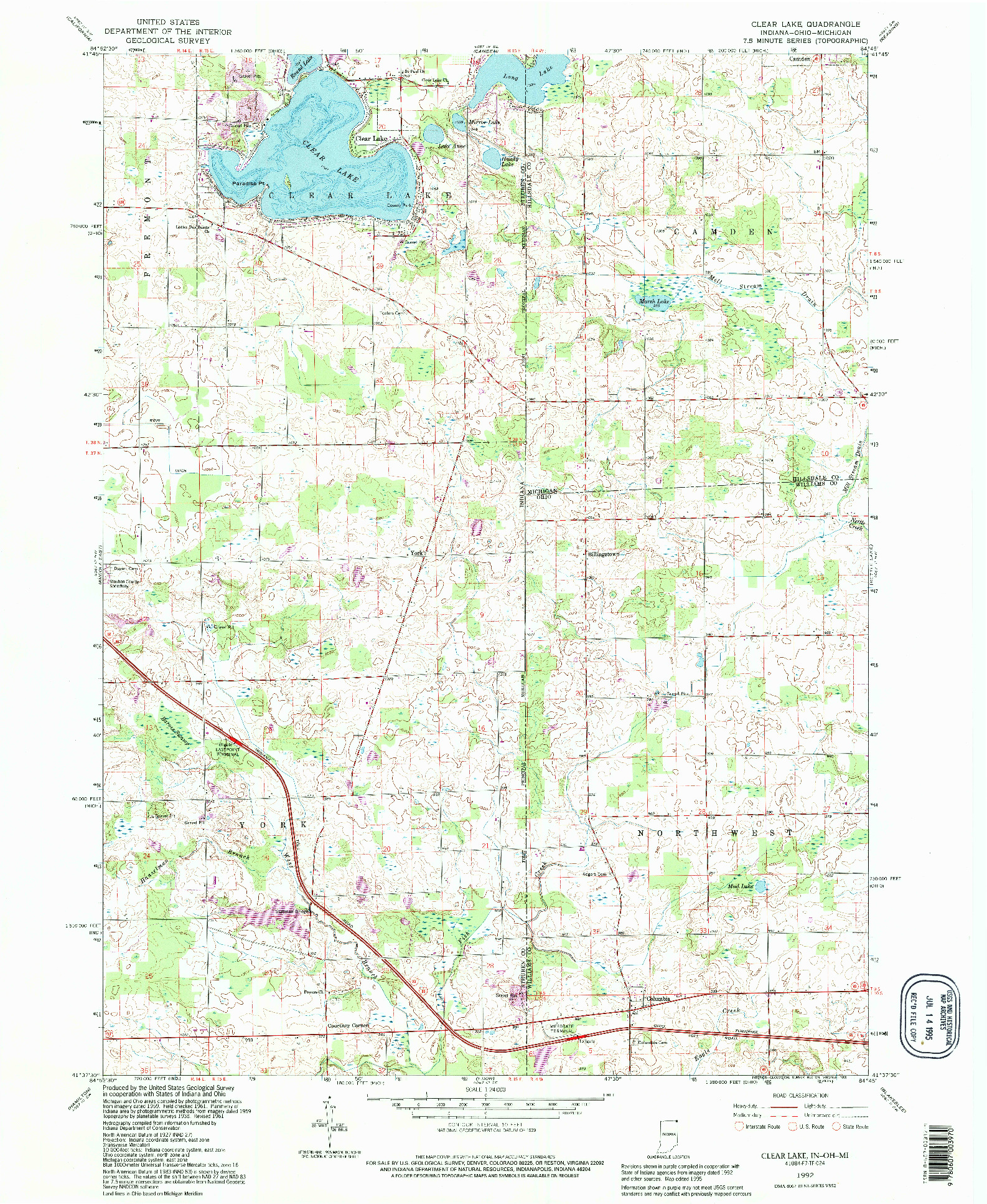 USGS 1:24000-SCALE QUADRANGLE FOR CLEAR LAKE, IN 1992