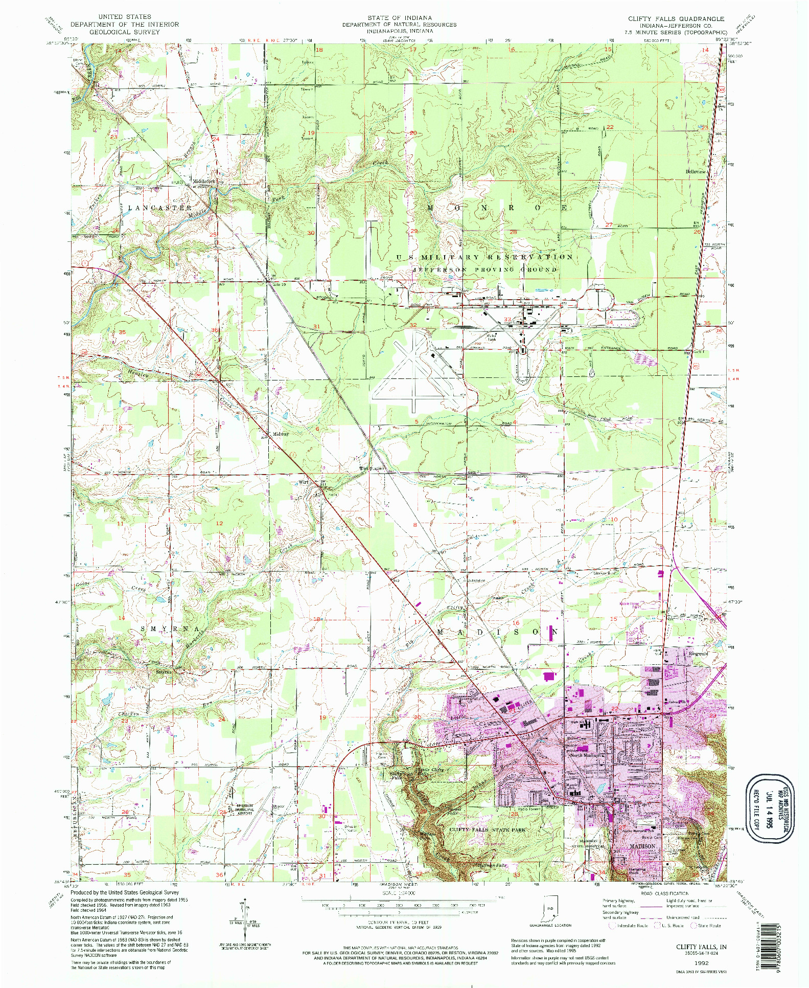 USGS 1:24000-SCALE QUADRANGLE FOR CLIFTY FALLS, IN 1992