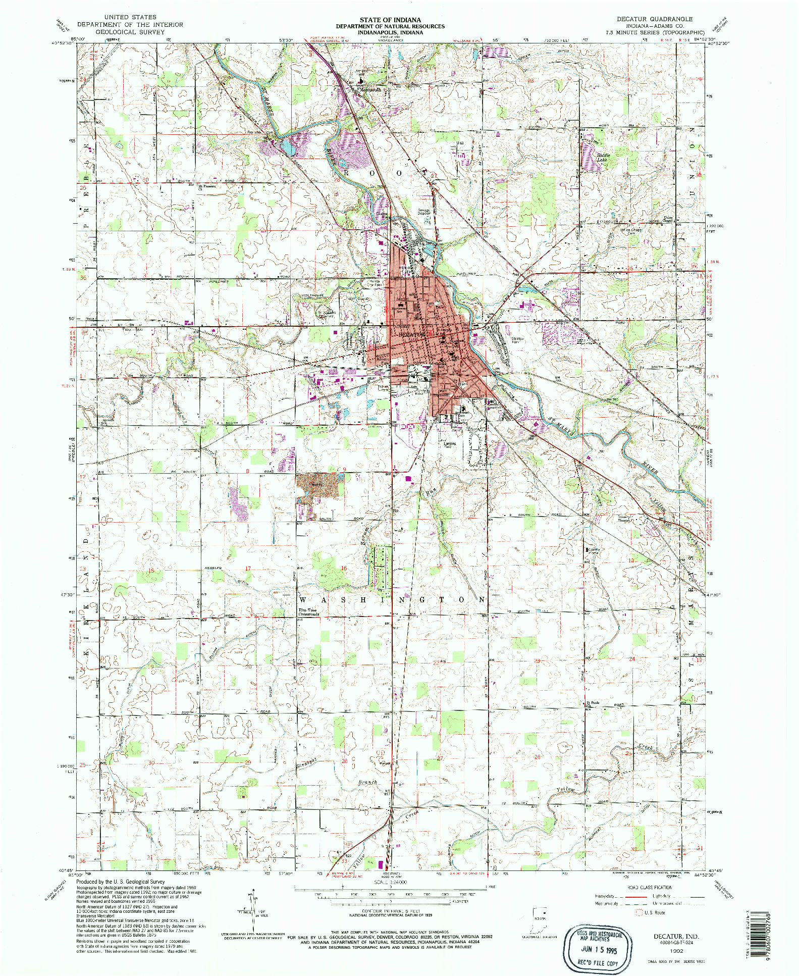 USGS 1:24000-SCALE QUADRANGLE FOR DECATUR, IN 1992