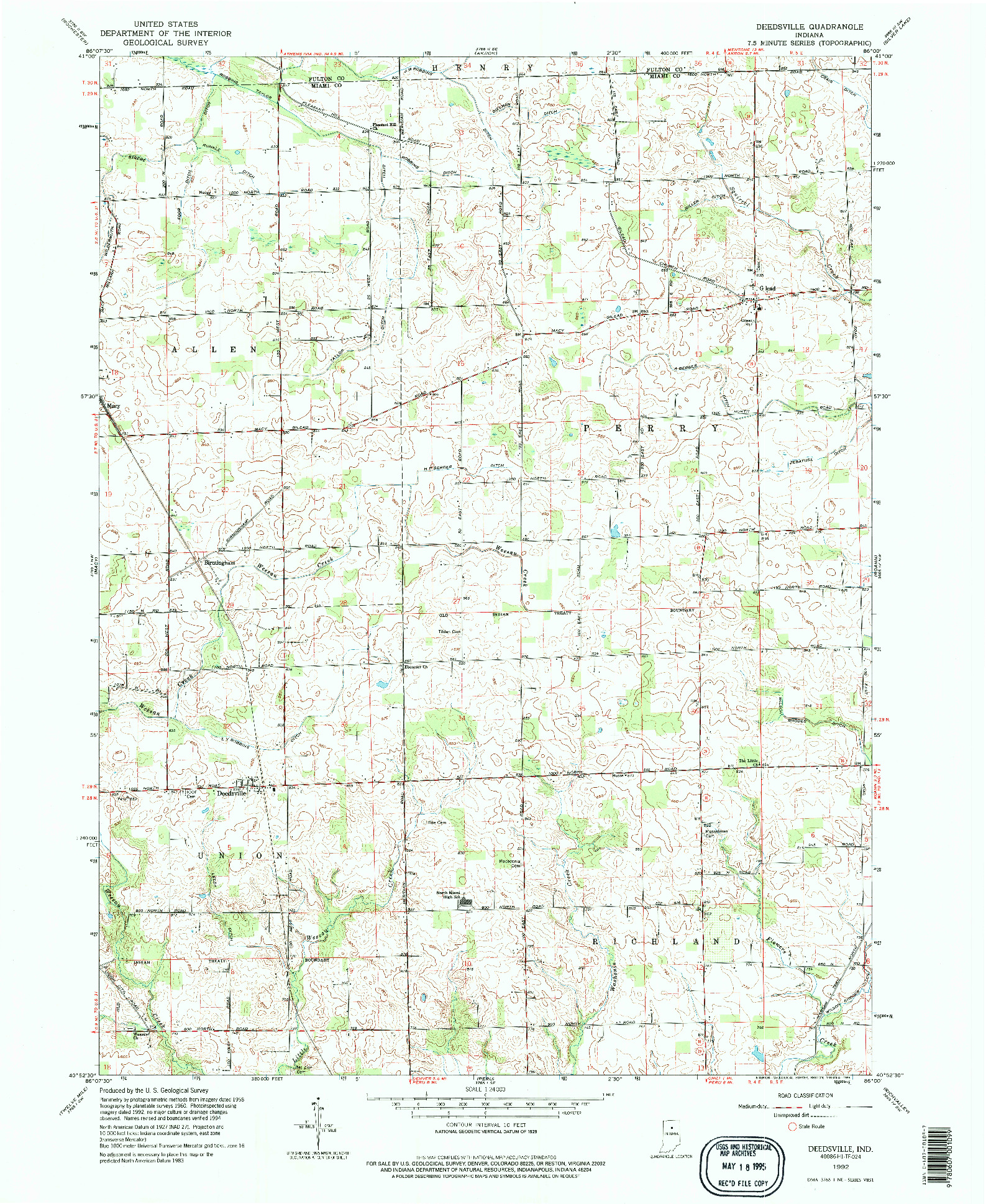 USGS 1:24000-SCALE QUADRANGLE FOR DEEDSVILLE, IN 1992